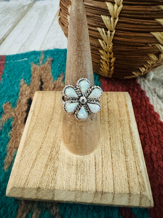 Zuni Sterling Silver & White Opal Flower Ring