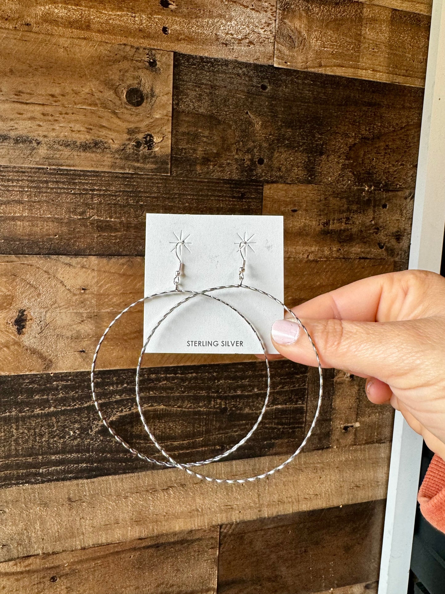 Sterling silver big hoop - rope finish