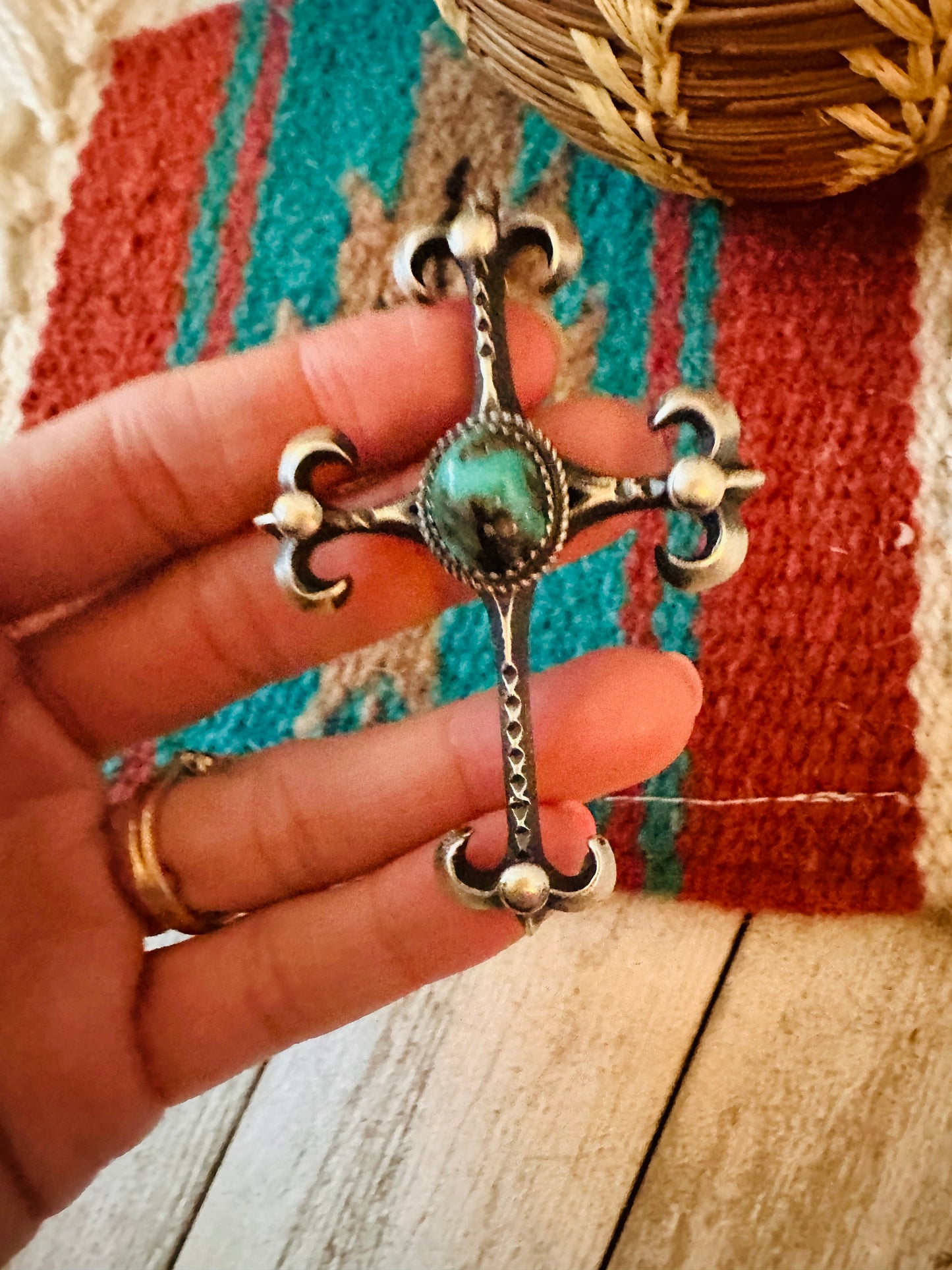 Navajo Sterling Silver & Turquoise Cross Pendant by Martha Cayatineto