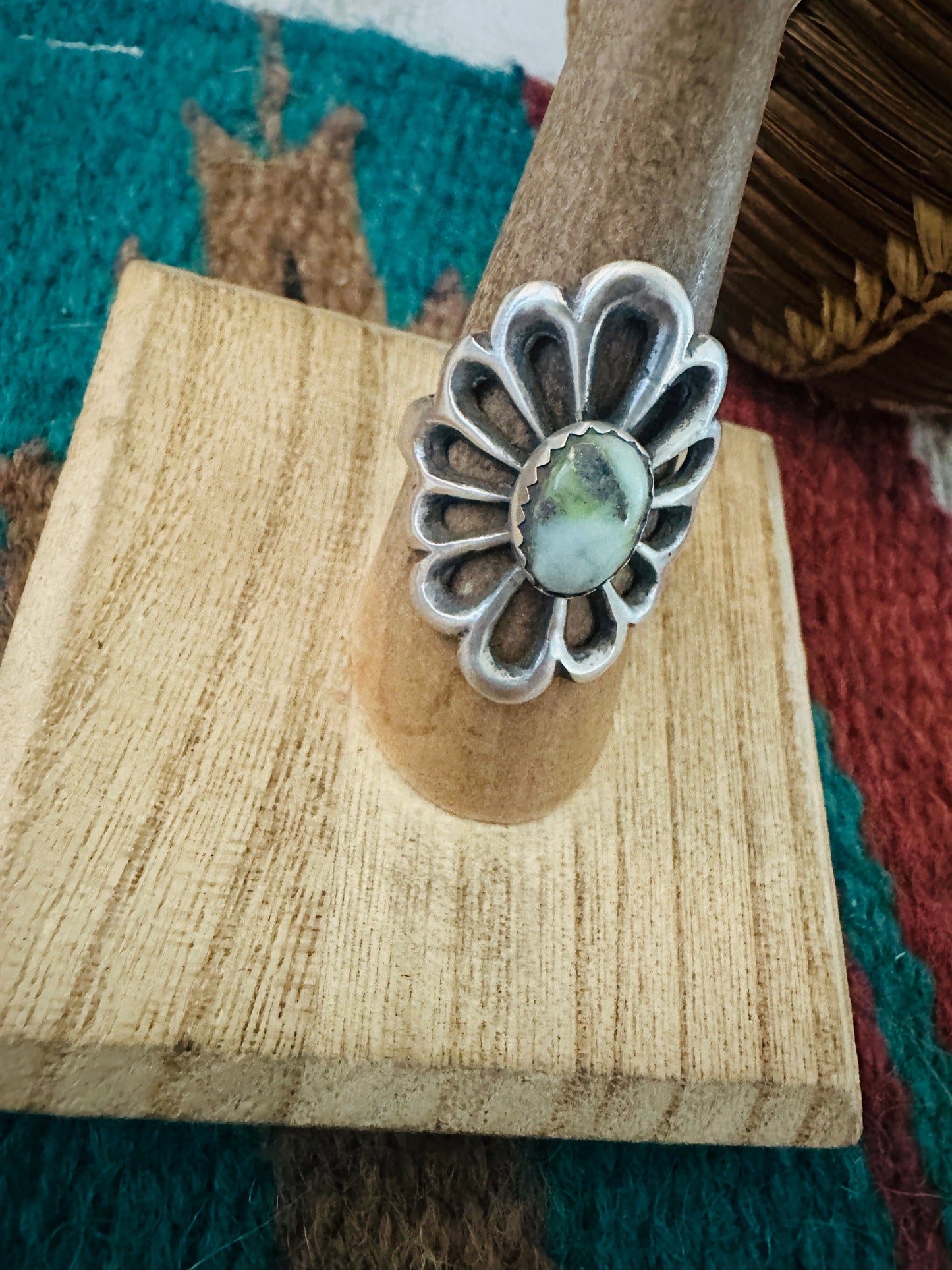 Navajo Sterling Silver & Palomino Turquoise Flower Ring