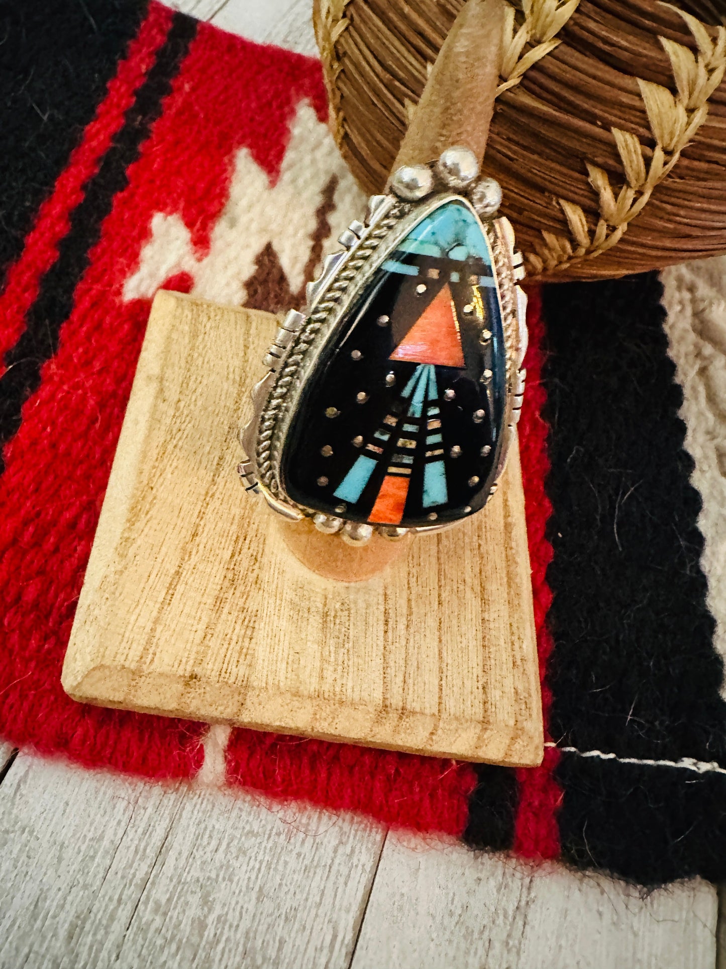 Navajo Multi Stone & Sterling Silver Starry Night Ring Size 6 by Ray Jack