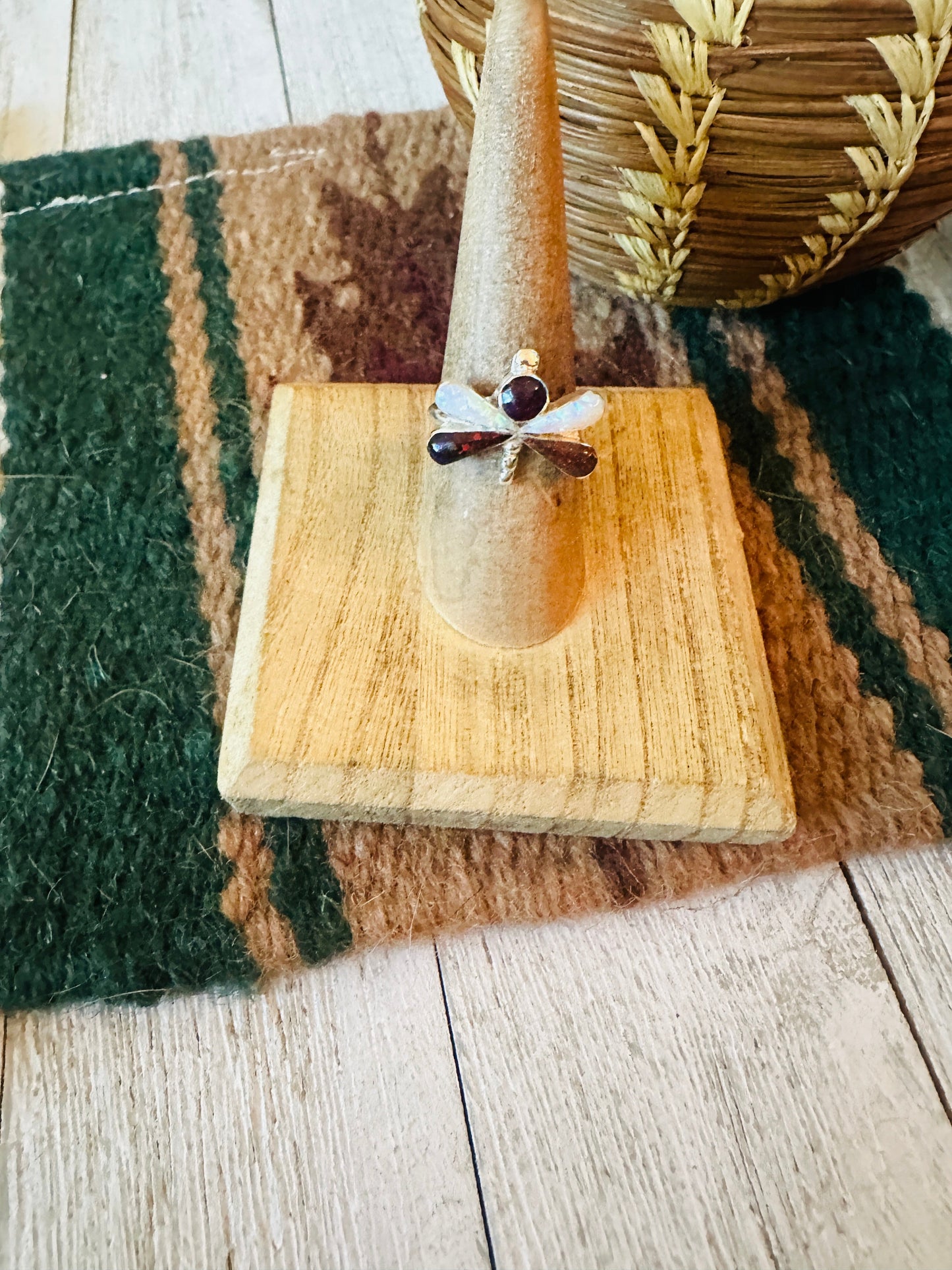 Navajo Sterling Silver, Brown & White Opal Dragonfly Ring