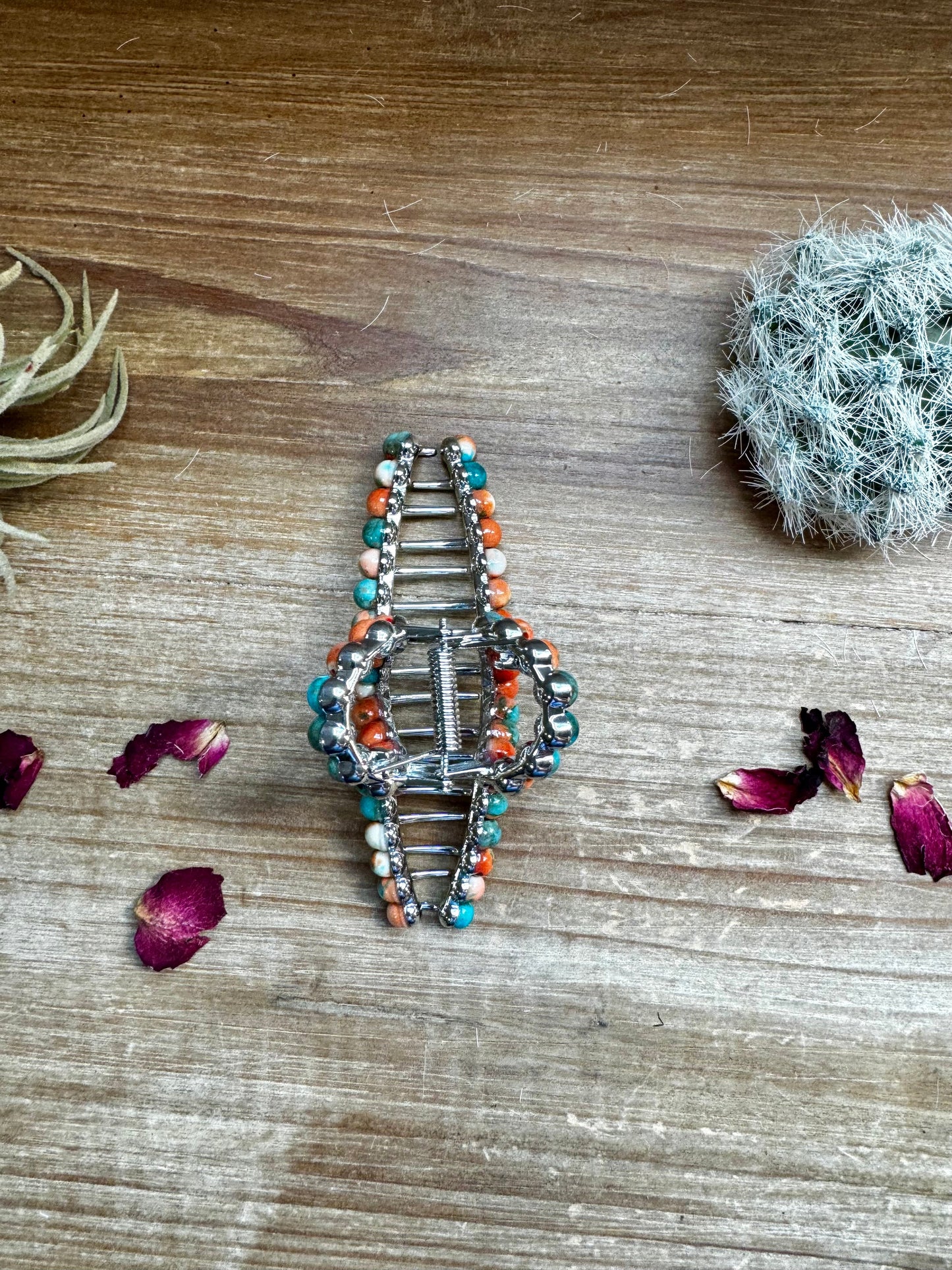 Orange and Turquoise magnesite beads Hair Clips