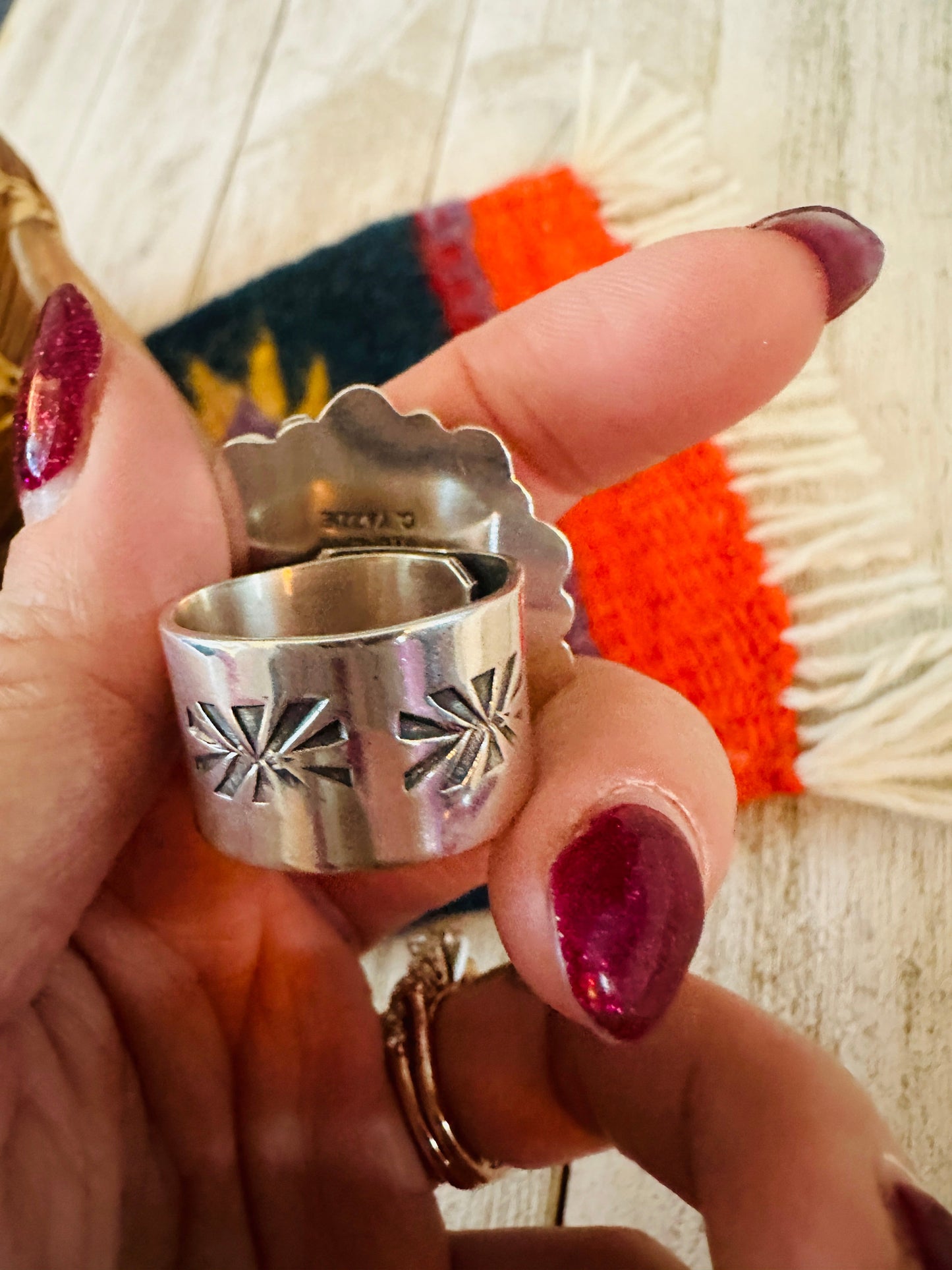 Navajo Sterling Silver & Turquoise Cluster Adjustable Ring