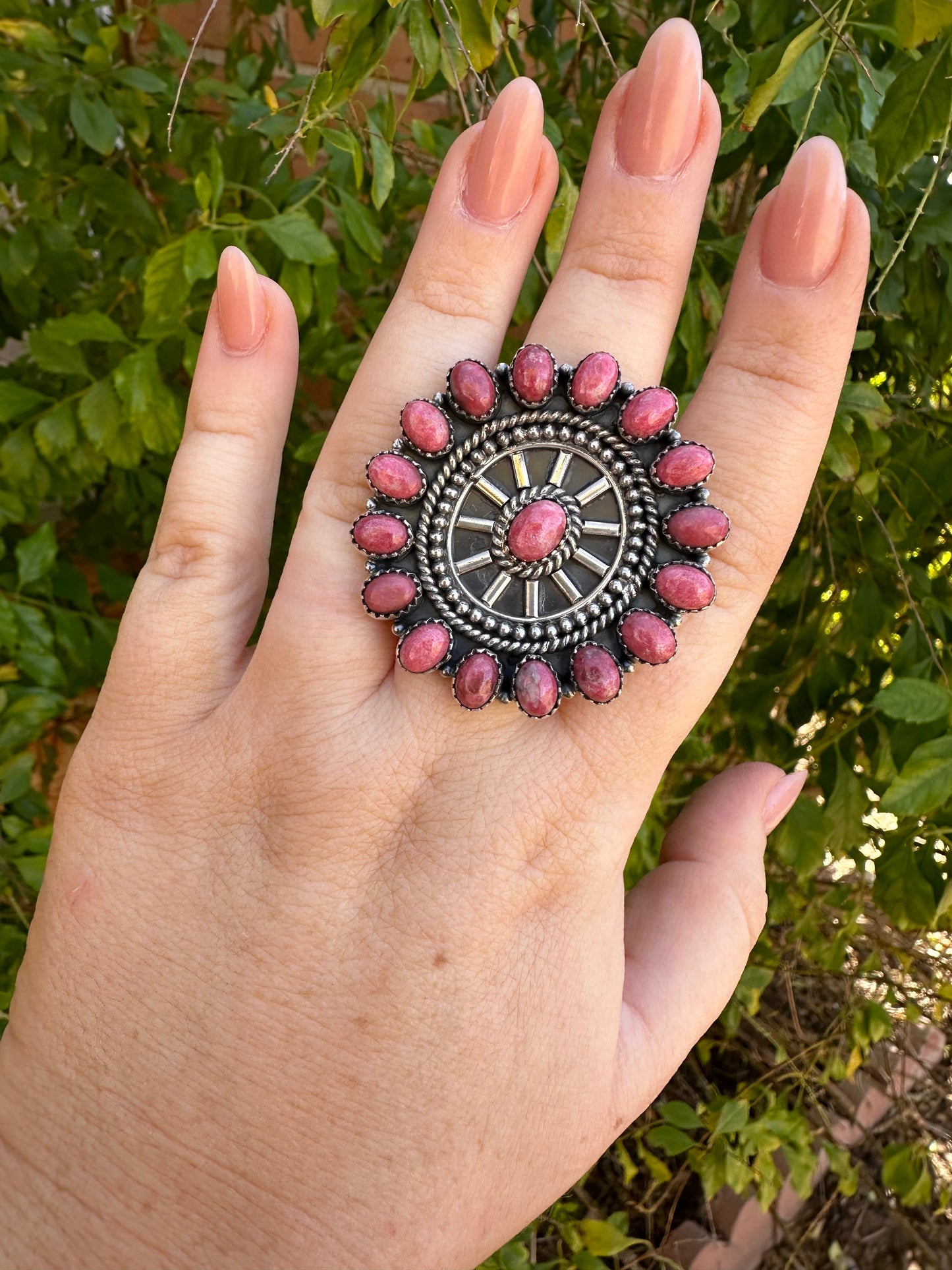 Beautiful Handmade Rhodonite And Sterling Silver Adjustable Ring