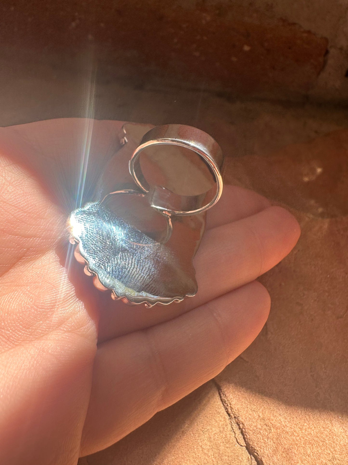 Beautiful Handmade Sterling Silver, Turquoise & Orange Mojave Adjustable Ring