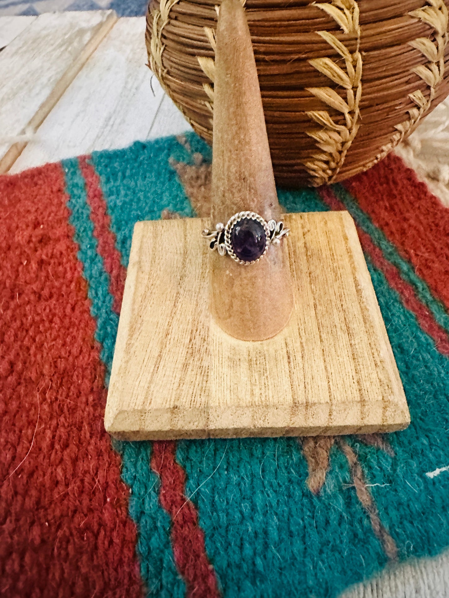 Navajo Amethyst & Sterling Silver Ring Size 7.5