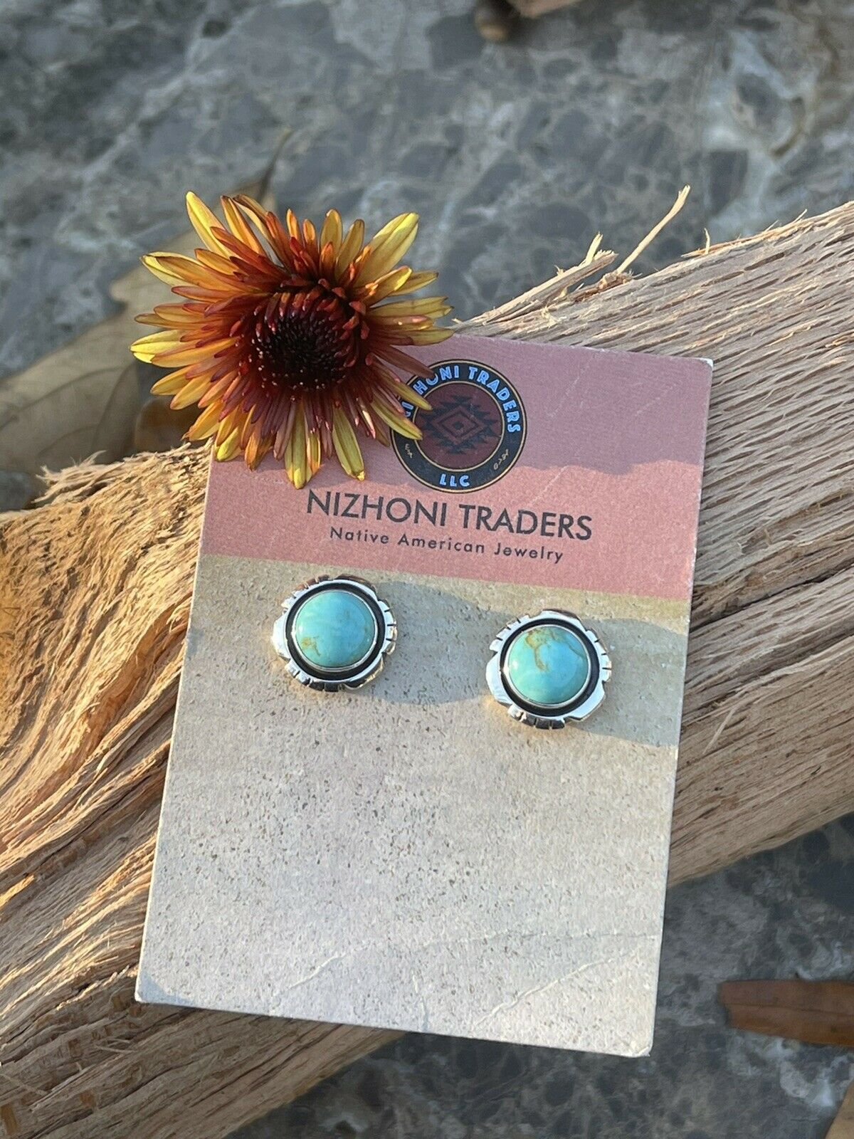 Navajo Turquoise & Sterling Silver 5/8 Inch Stud Earrings Signed