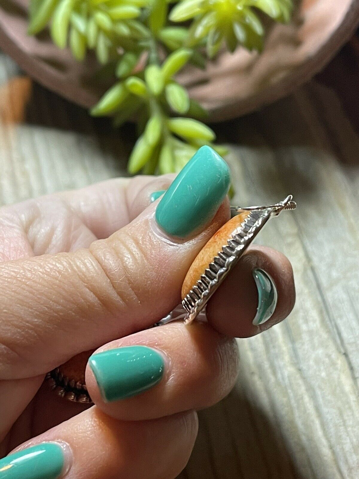 Beautiful Navajo Sterling Silver Apple Coral Oval Dangle Earrings