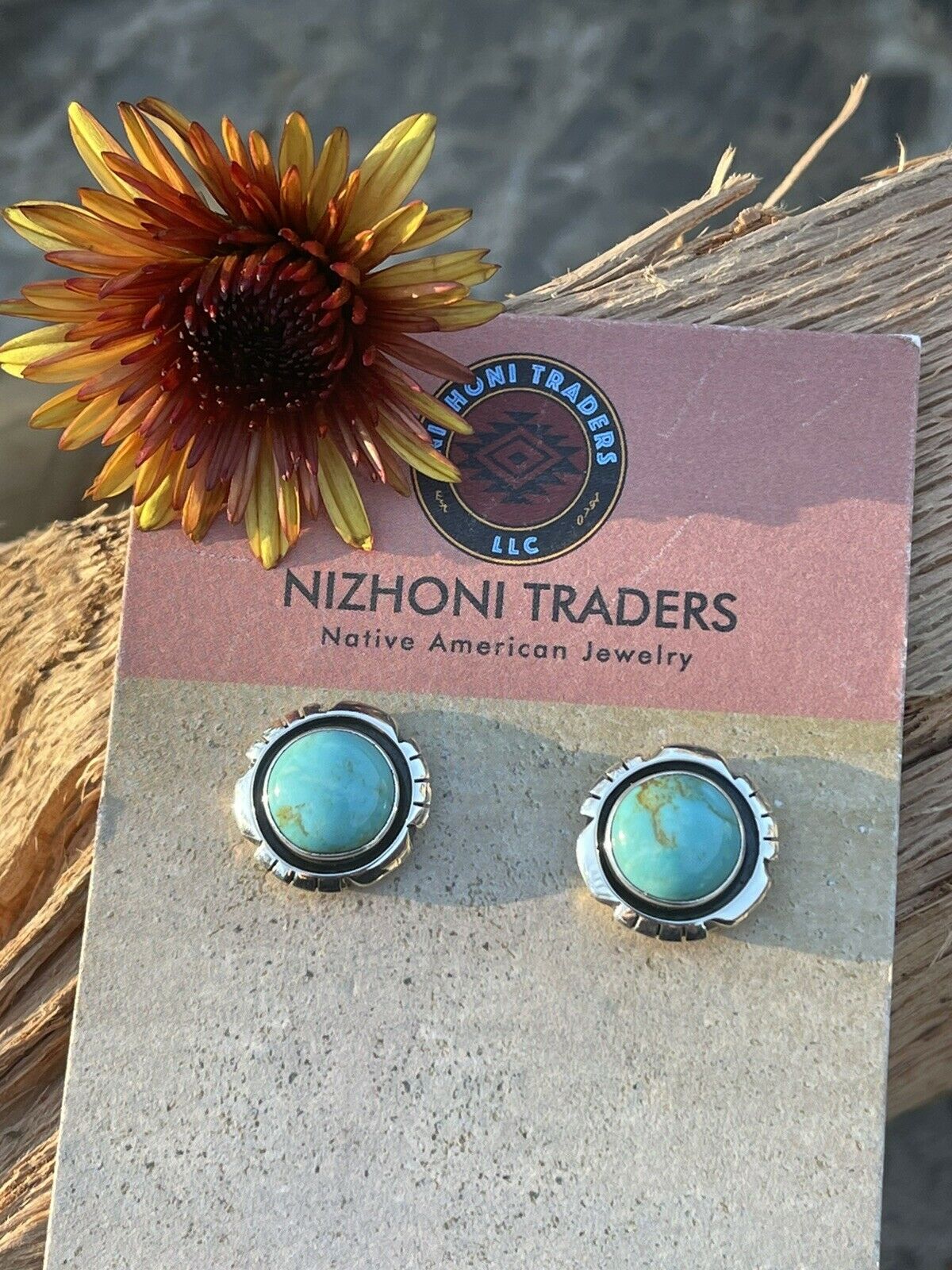 Navajo Turquoise & Sterling Silver 5/8 Inch Stud Earrings Signed