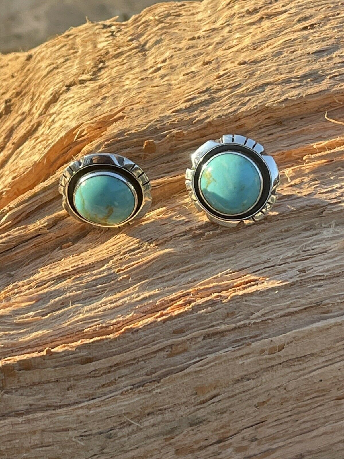 Navajo Turquoise & Sterling Silver 5/8 Inch Stud Earrings Signed