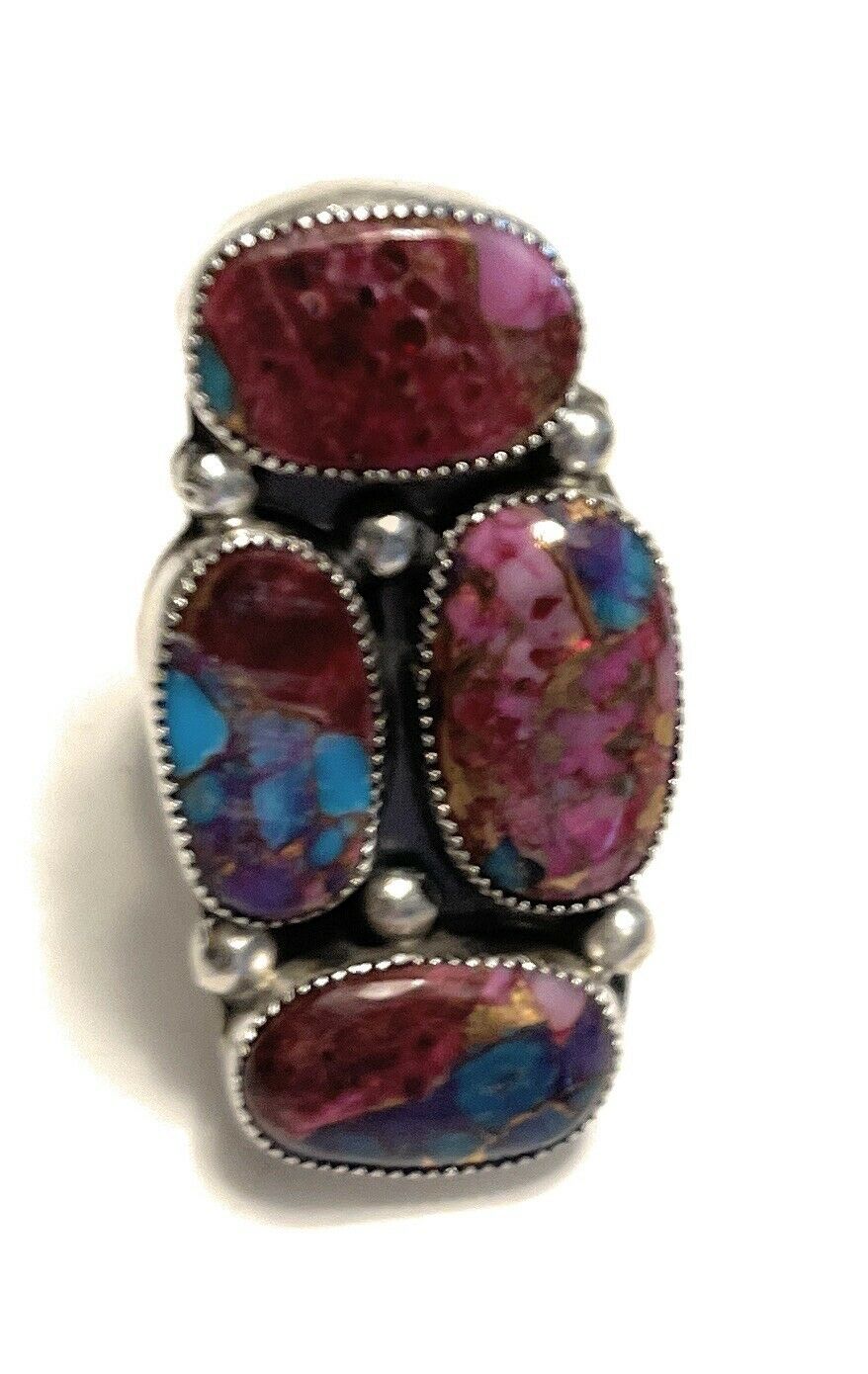 Navajo 4 stone Pink Dream Mohave & Sterling Silver Ring Size 6