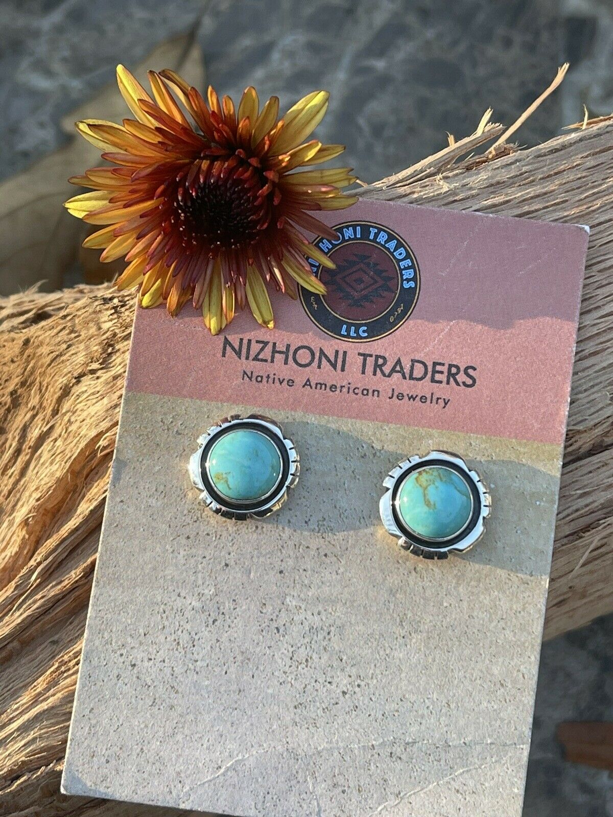 Navajo Turquoise & Sterling Silver 5/8 Inch Stud Earrings Signed