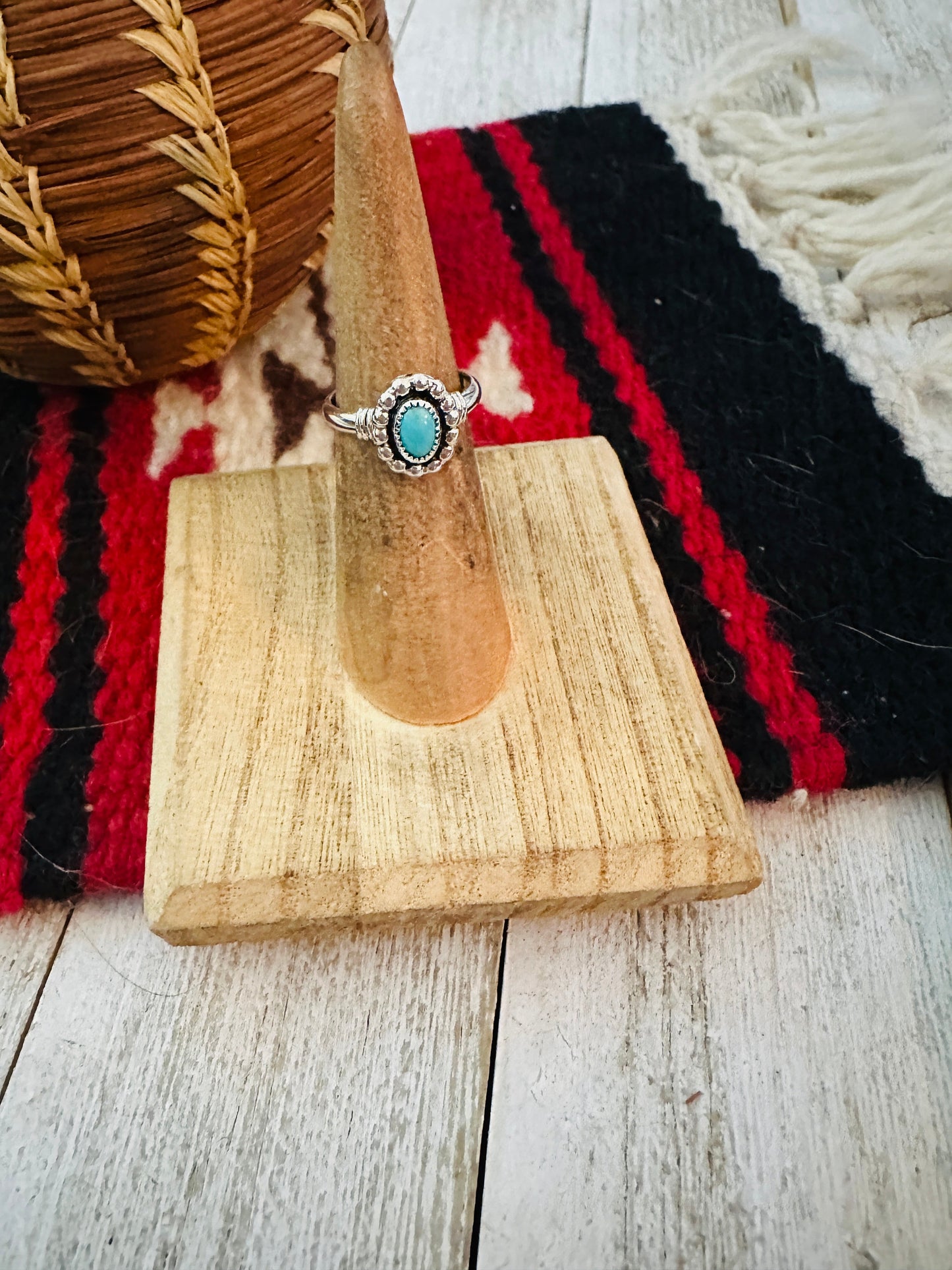 Navajo Turquoise & Sterling Silver Shadowbox Ring Size 4