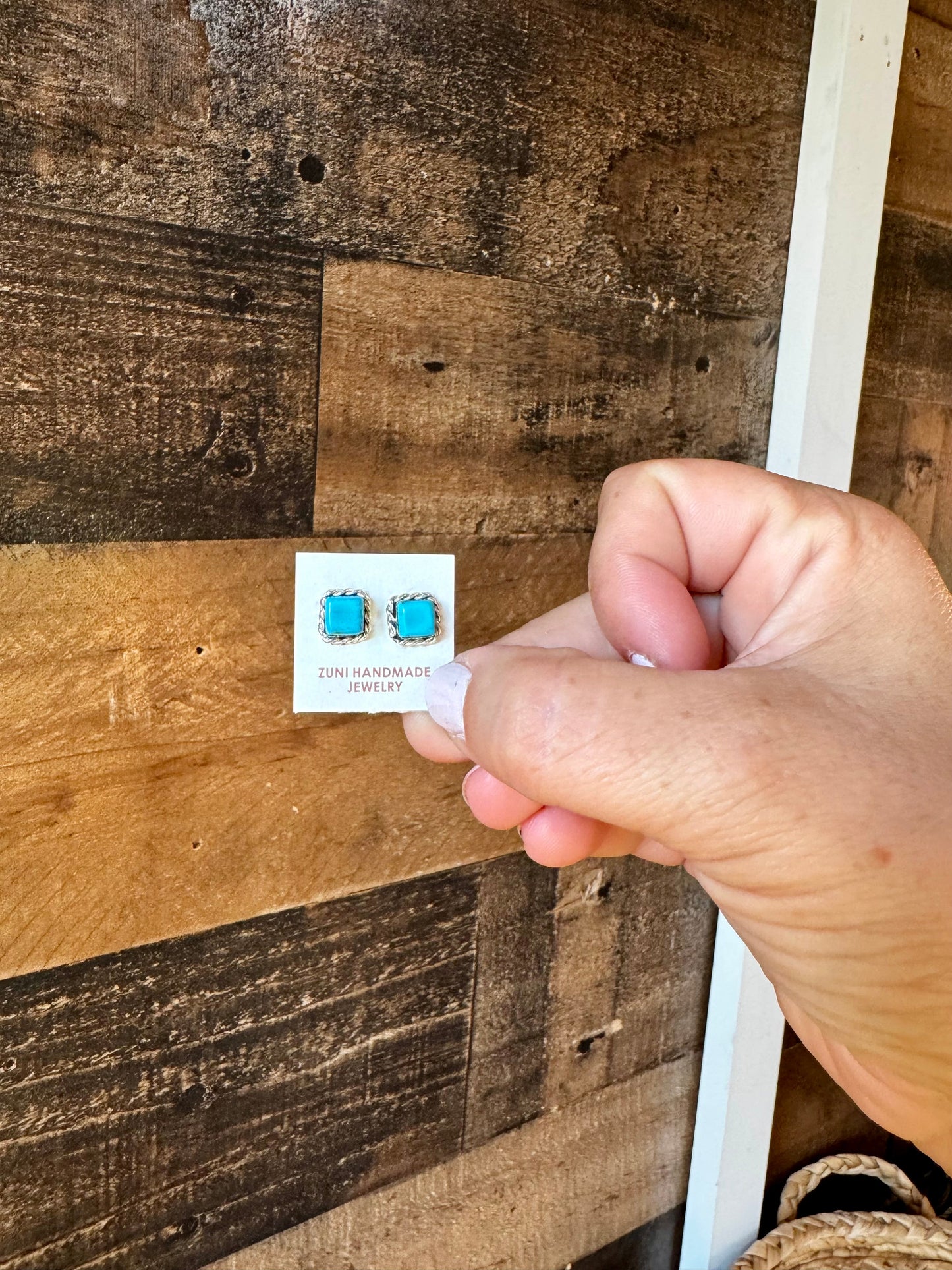 Stud square turquoise earrings