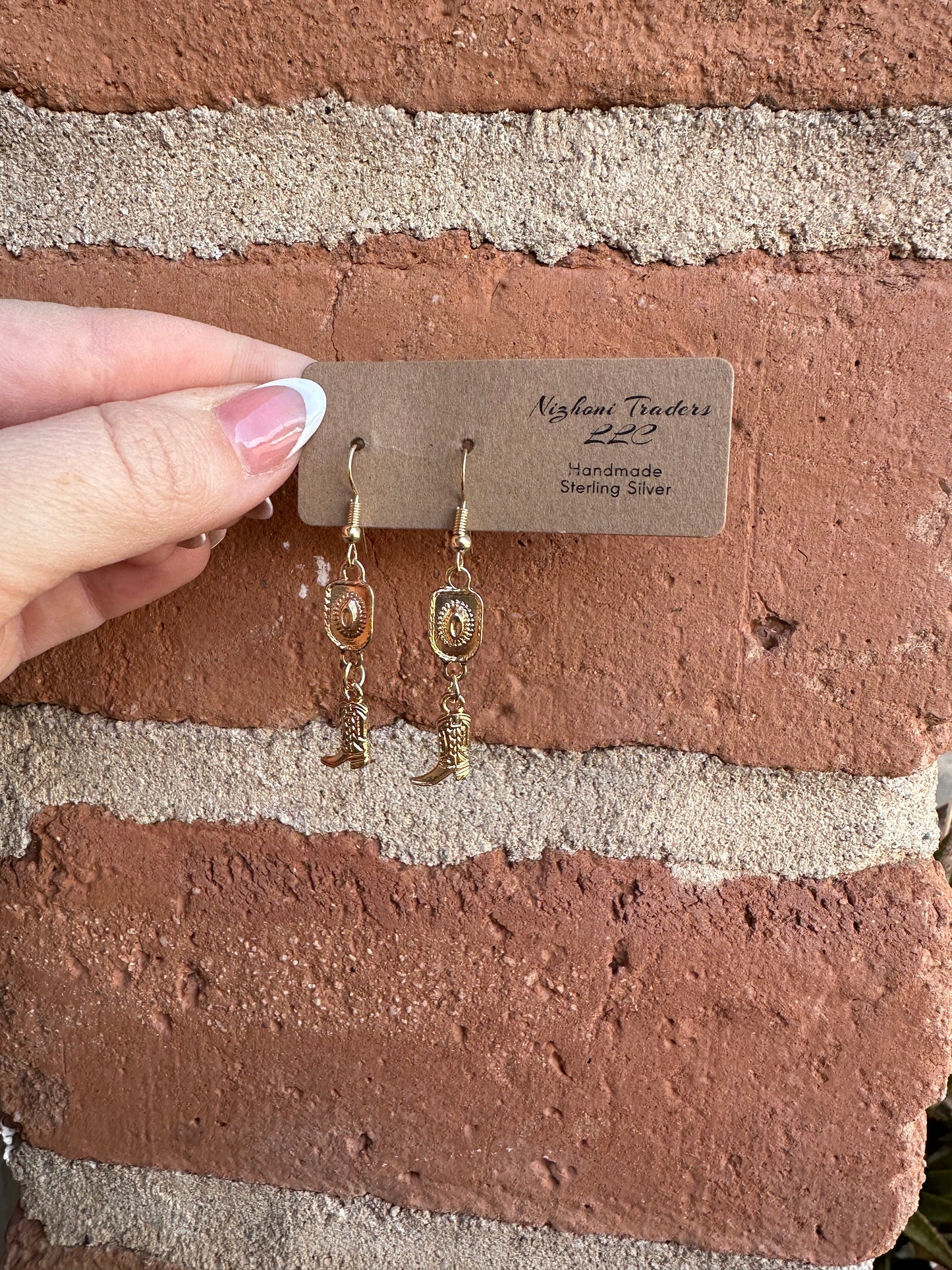 “The Golden Collection” Handmade 14k Gold Plated Cowboy Hat Cowboy Boot Hook Dangle Earrings