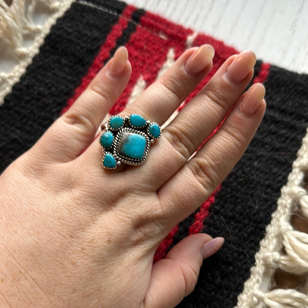 Beautiful Handmade Turquoise And Sterling Silver Adjustable Ring  Signed Nizhoni