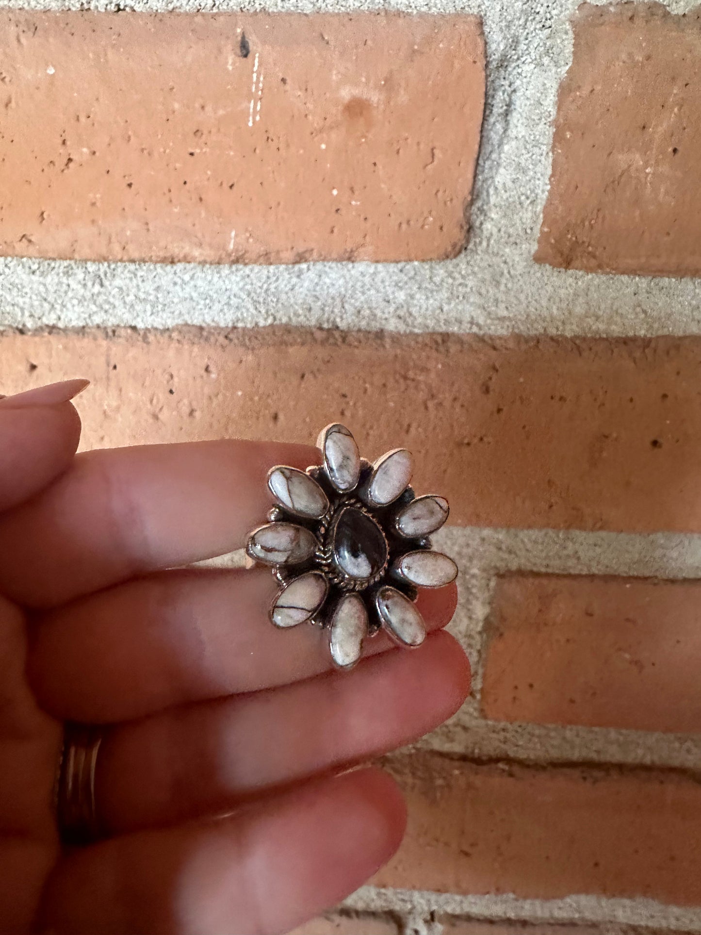 Beautiful Handmade Sterling Silver & White Buffalo Mojave Adjustable Ring