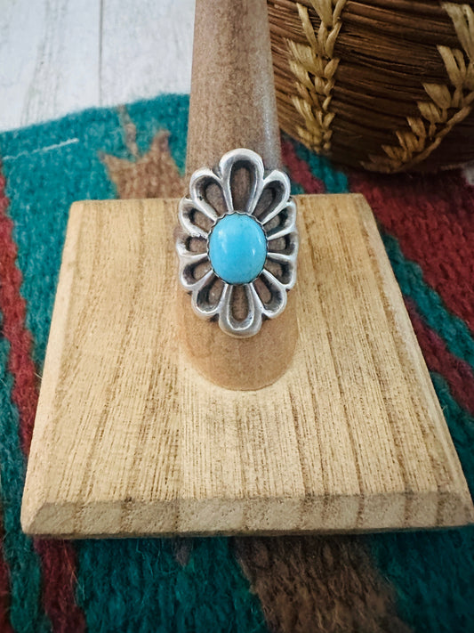 Navajo Sterling Silver & Turquoise Flower Ring