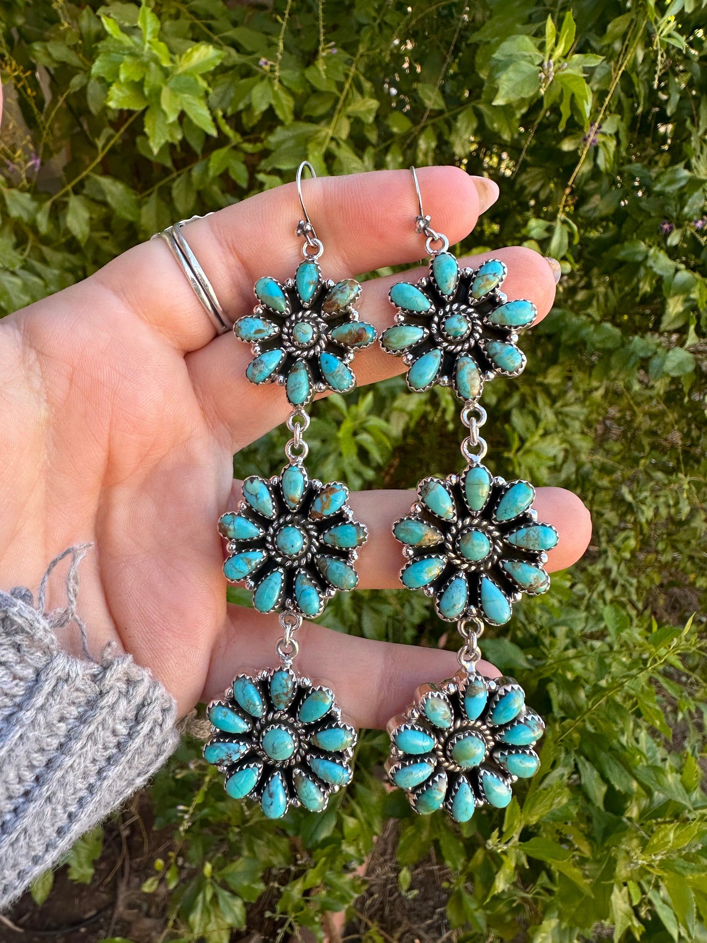 “Better Than Revenge” Handmade Turquoise and Sterling Silver Flower Dangle Earrings