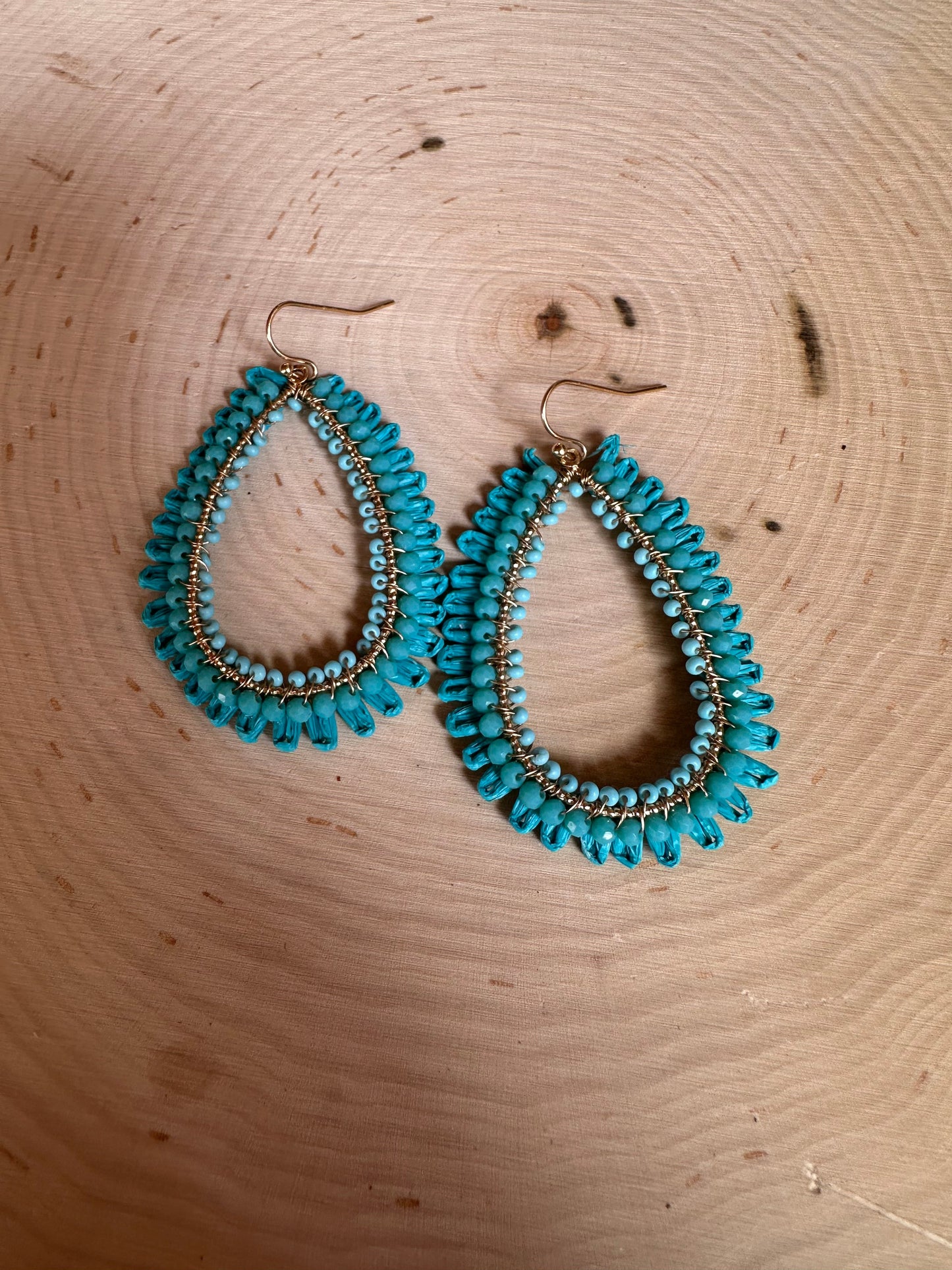 “The Golden Collection” Handmade Turquoise & Gold Plated Beaded Tear Drop Hoop Earrings