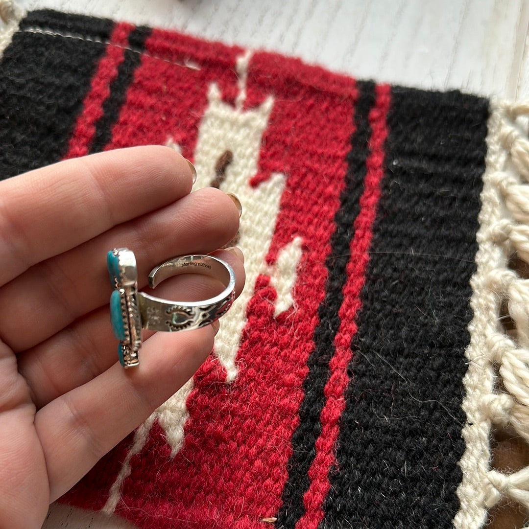 Beautiful Handmade Turquoise And Sterling Silver Adjustable Ring  Signed Nizhoni