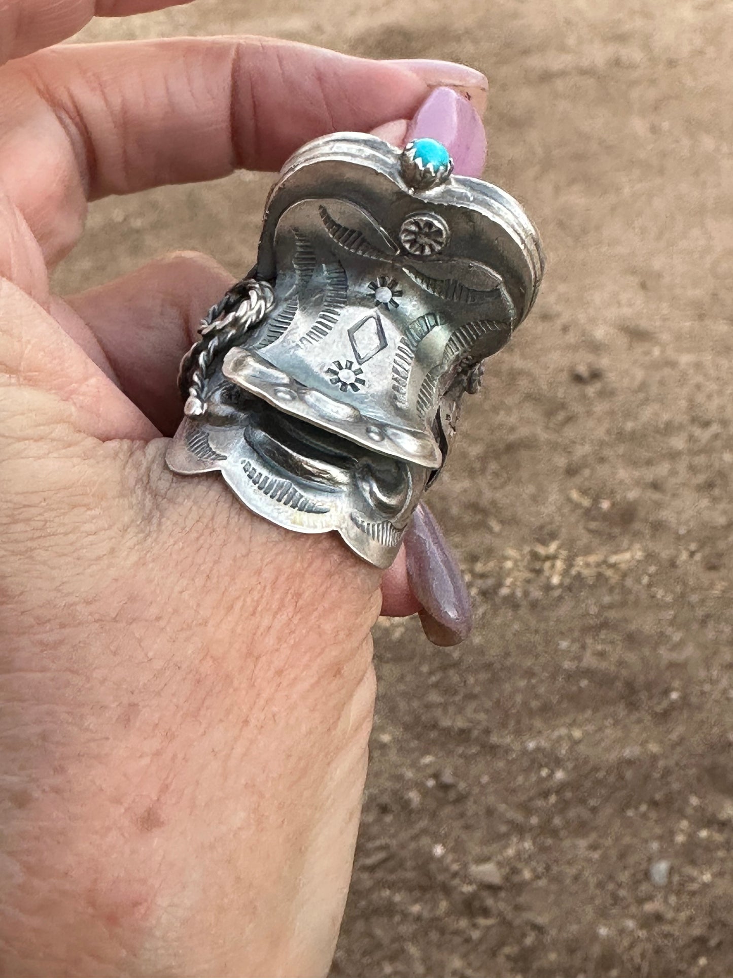 Navajo Tim Yazzie Sterling Silver and Turquoise Saddle Ring