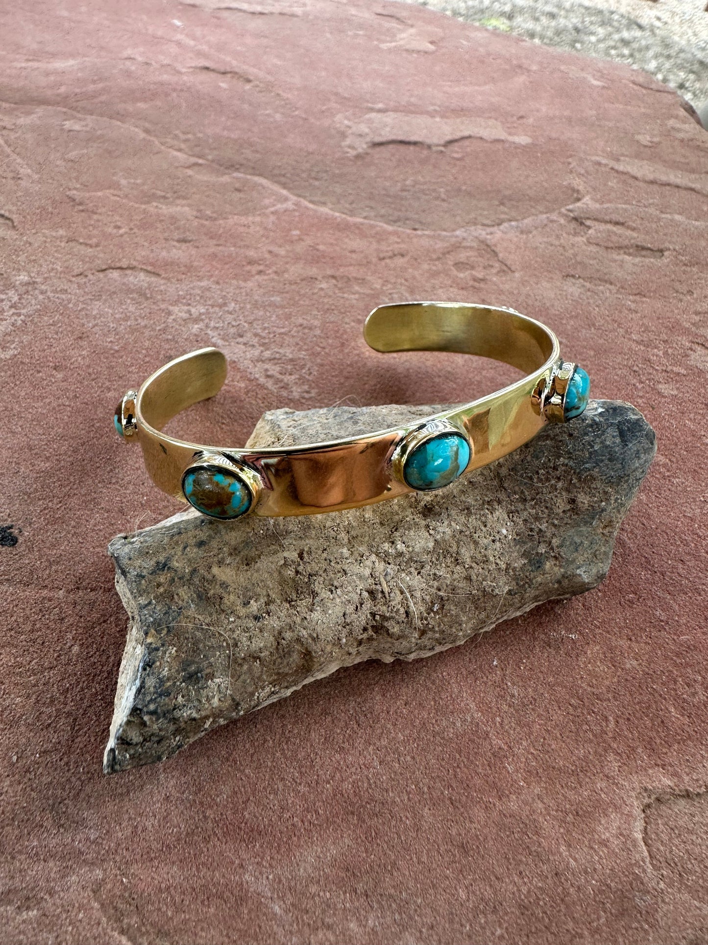 “The Golden Collection” Summerhaven Handmade Natural Turquoise Gold Plated Bracelet Cuff