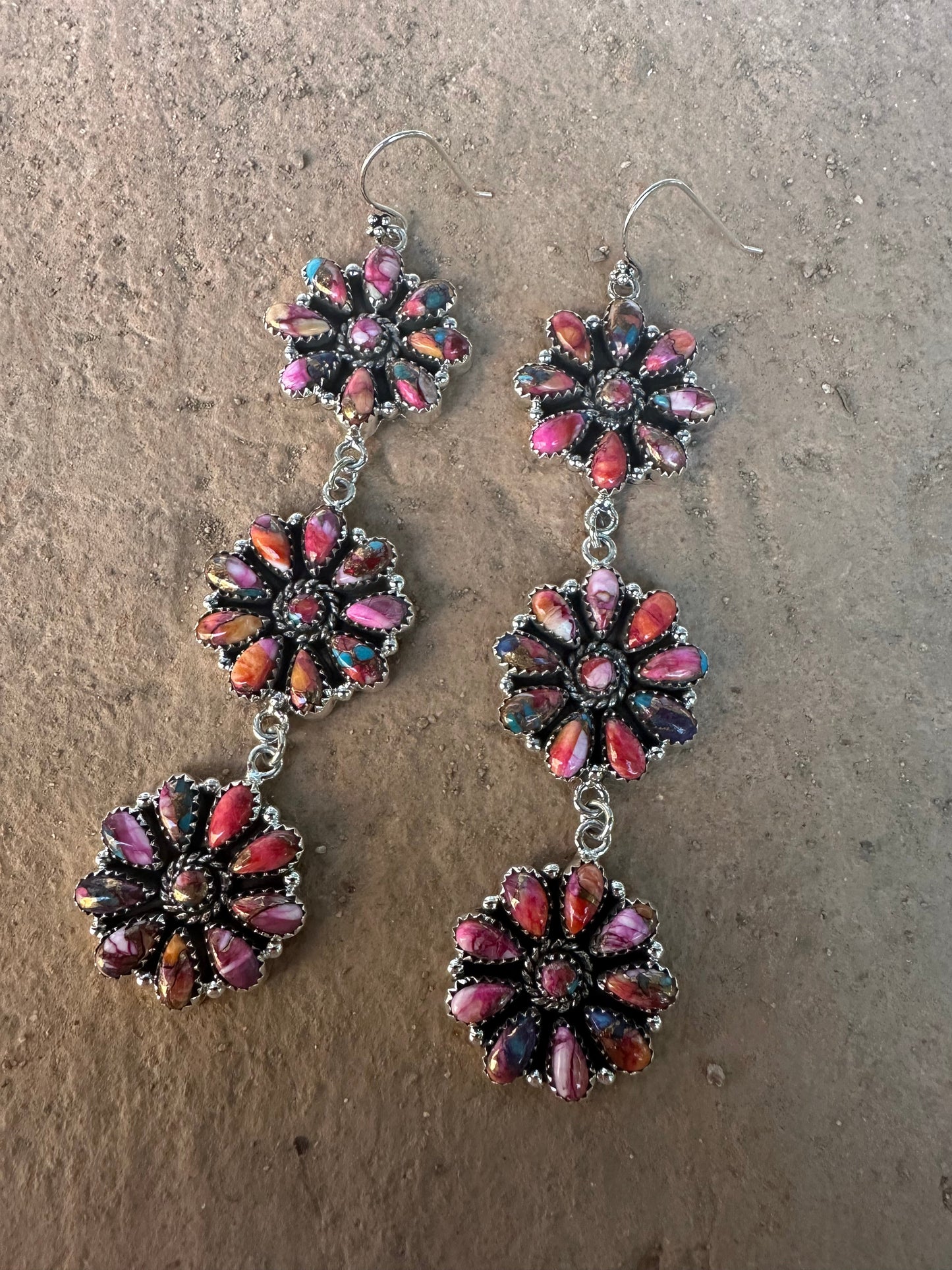 “Better Than Revenge” Handmade Pink Dream Mojave and Sterling Silver Flower Dangle Earrings