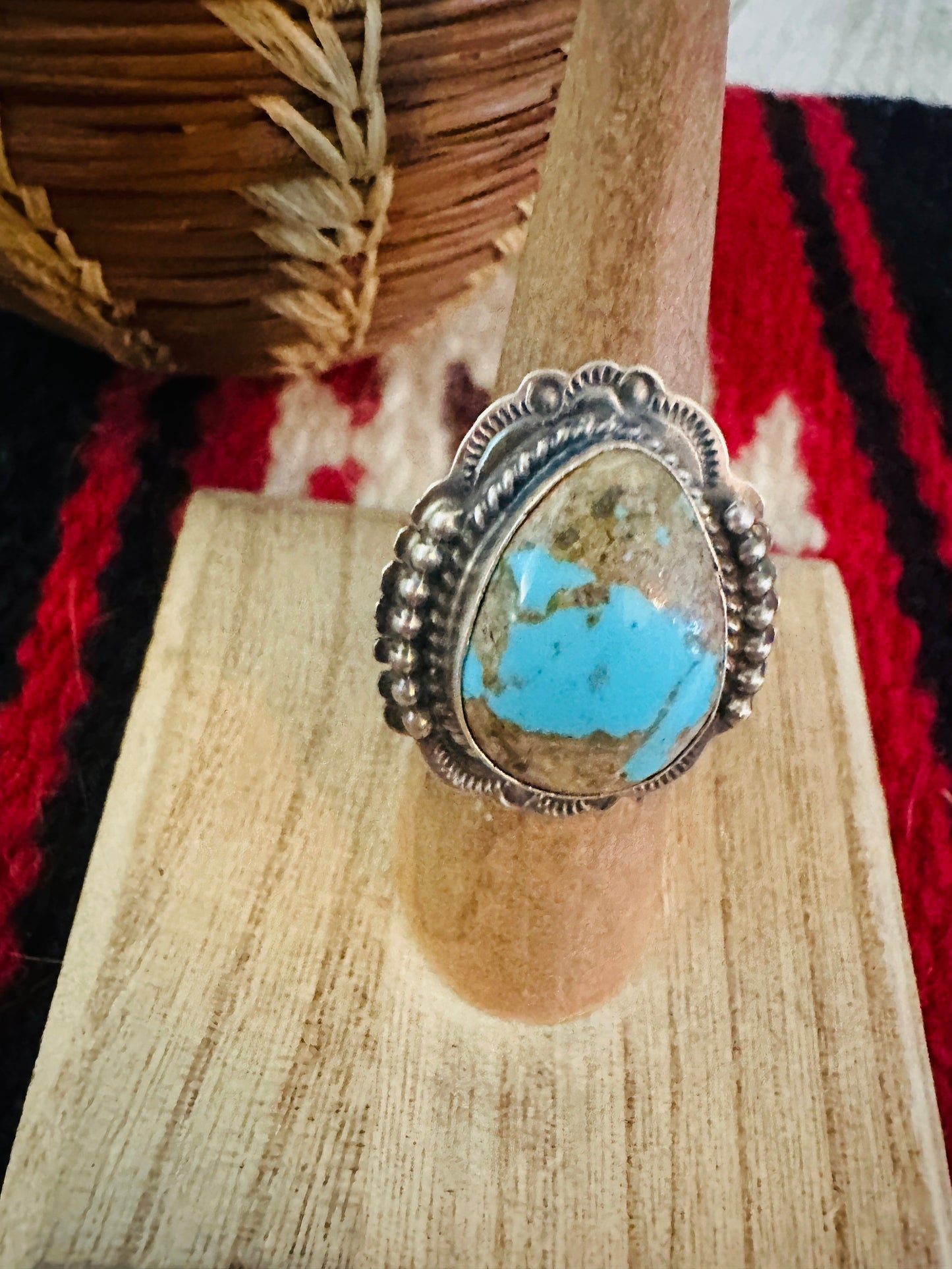 Navajo Sterling Silver & Number 8 Turquoise Ring Size 7