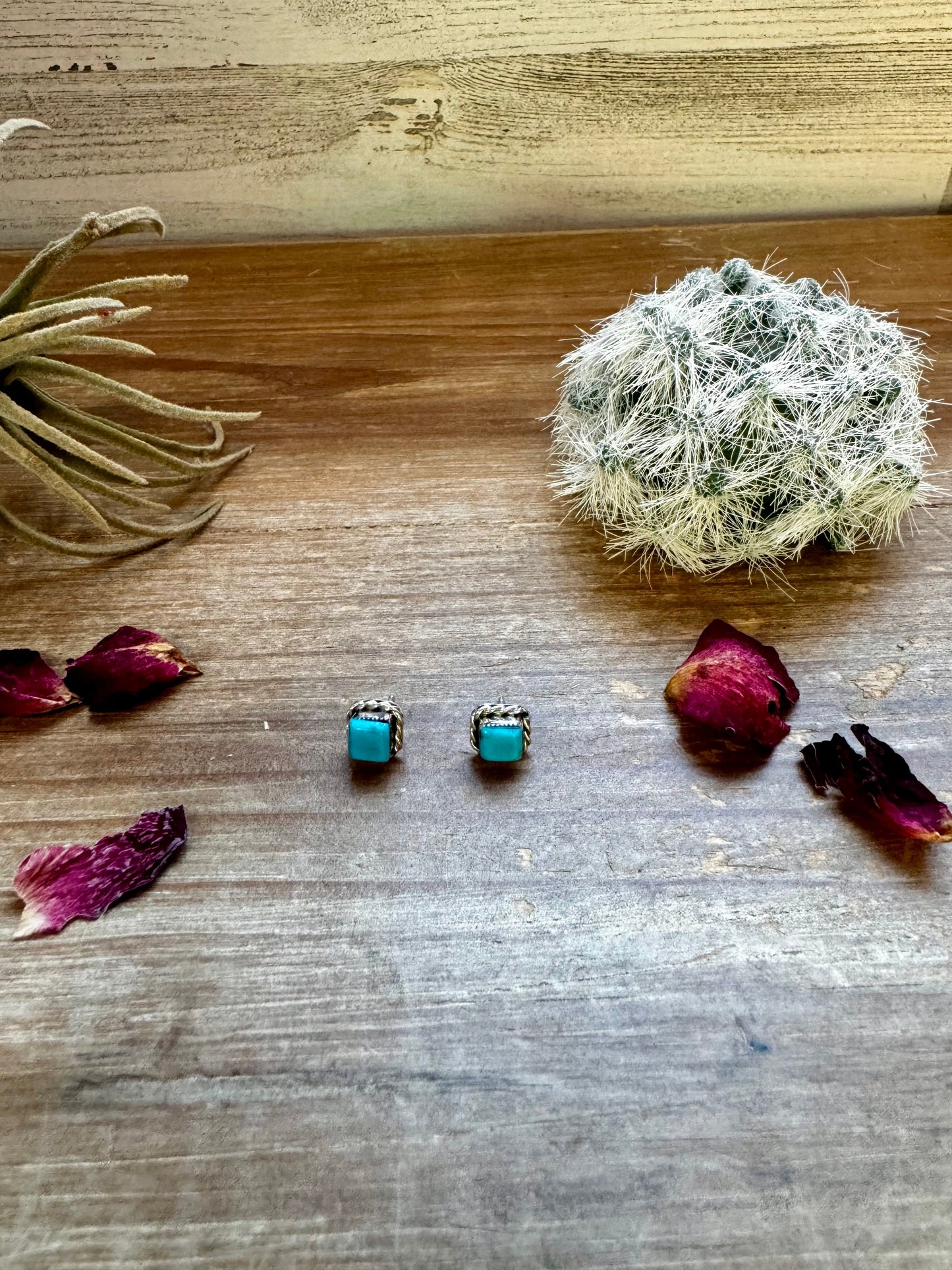 Stud square turquoise earrings