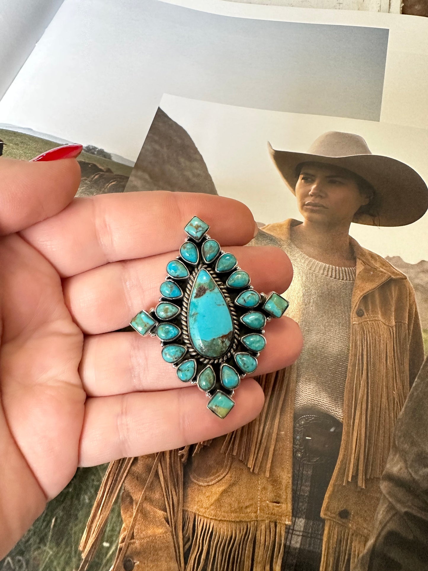 “The Maren” Nizhoni Turquoise & Sterling Silver Adjustable Cluster Ring