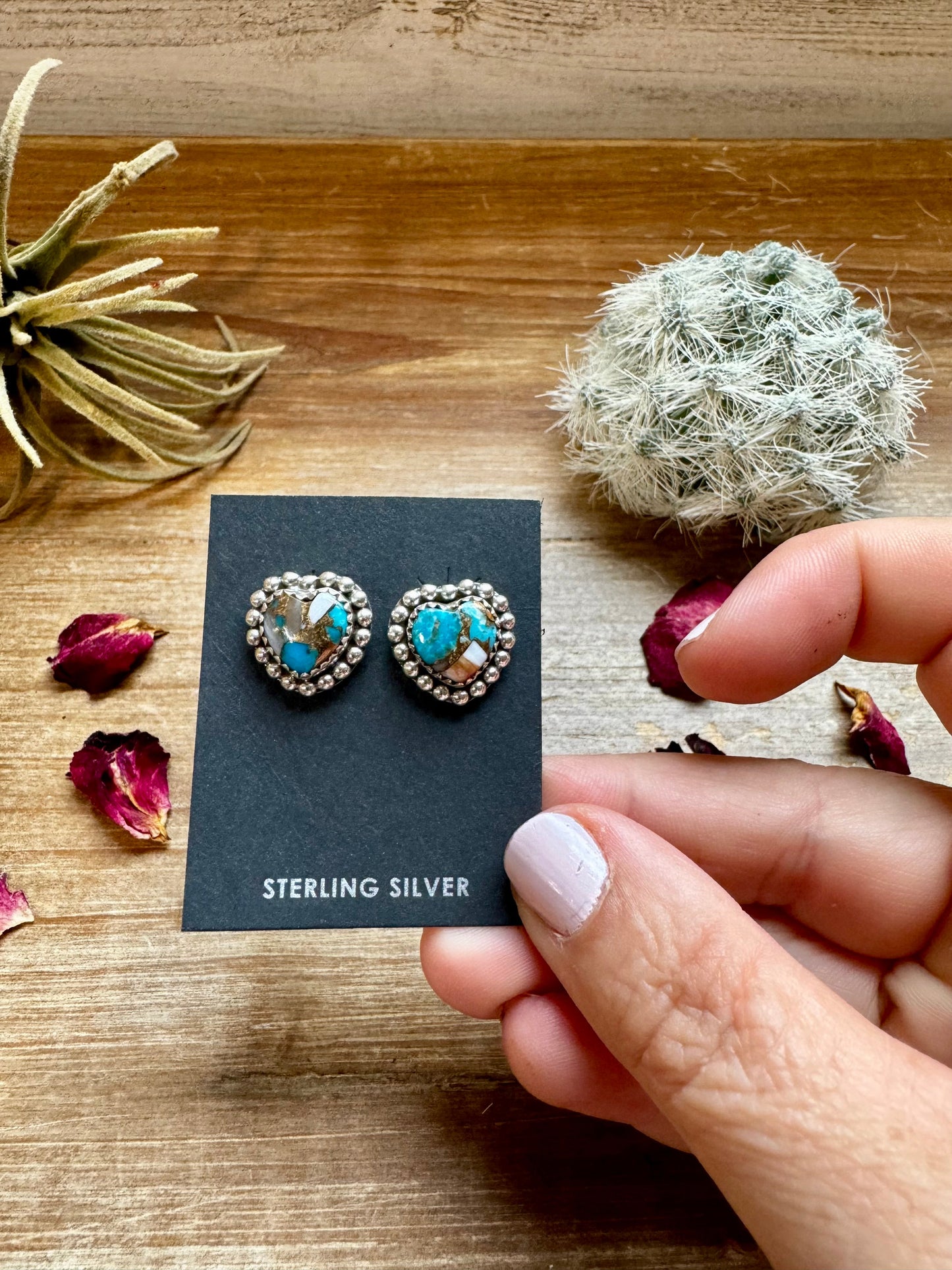 Heart Stud spiny and turquoise earrings