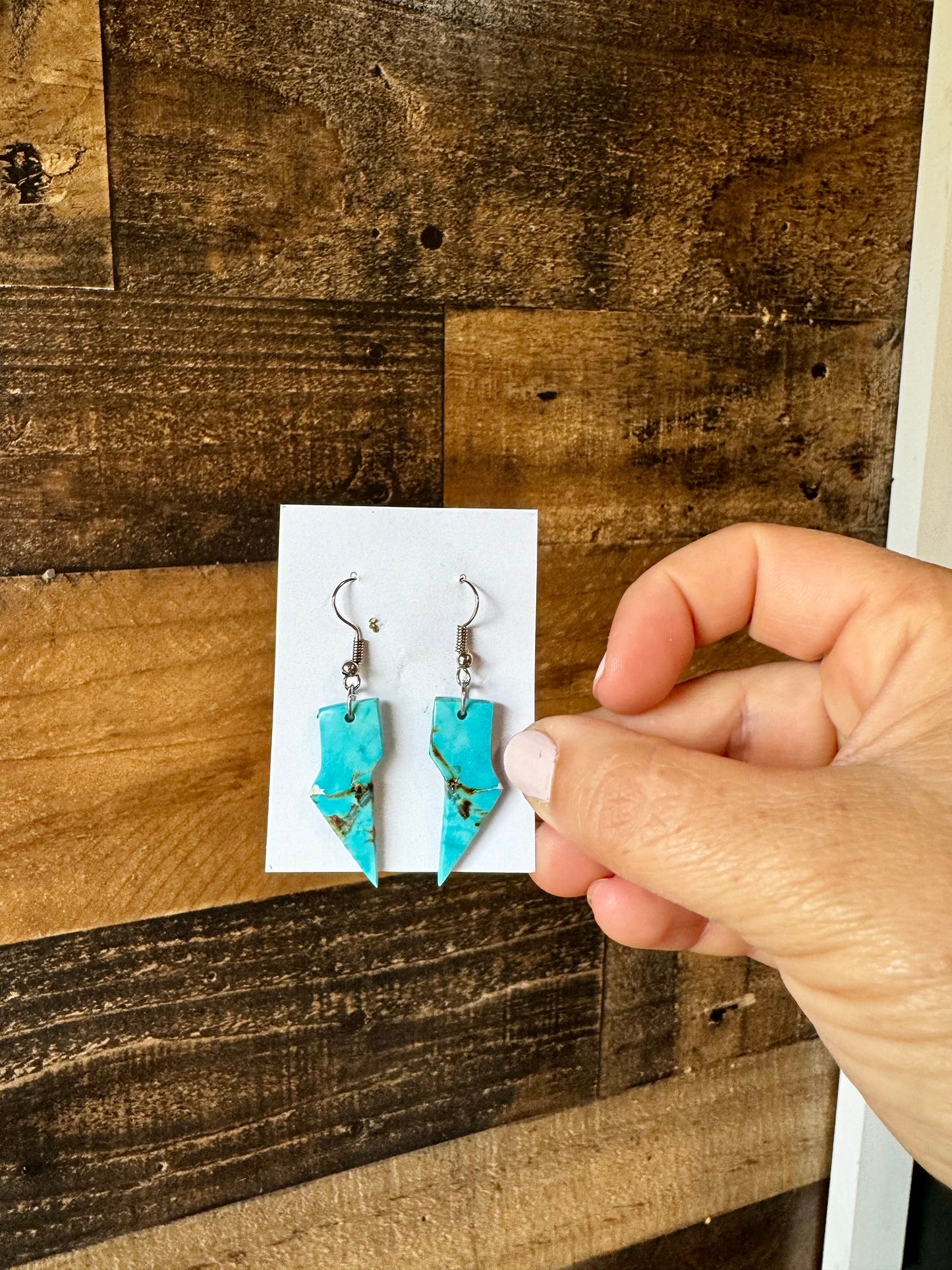 Turquoise thunder bolt slab earrings