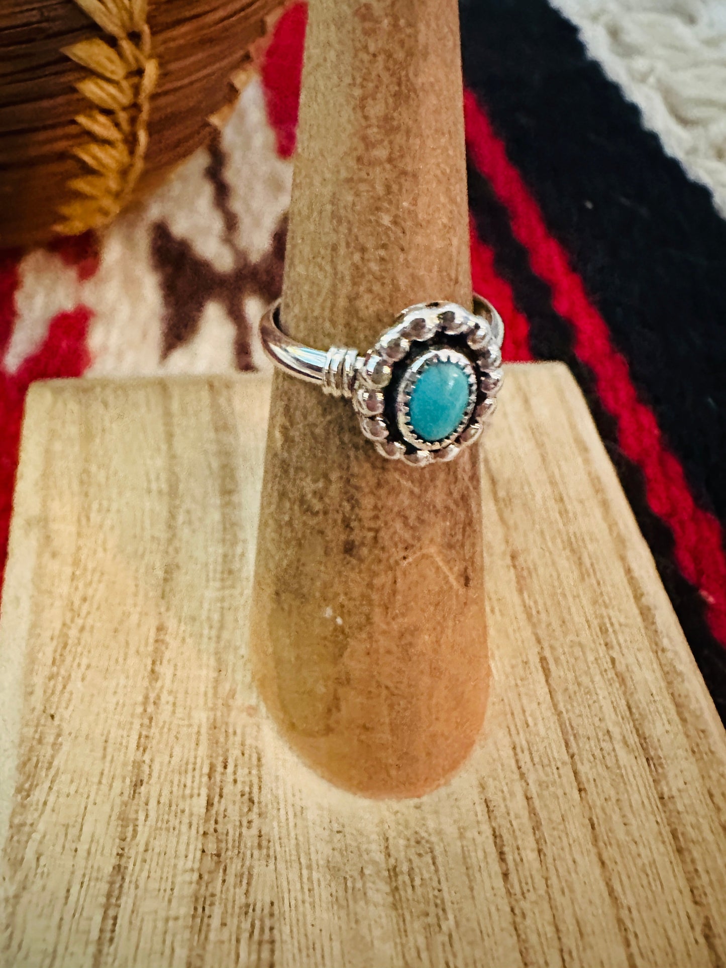 Navajo Turquoise & Sterling Silver Shadowbox Ring Size 4