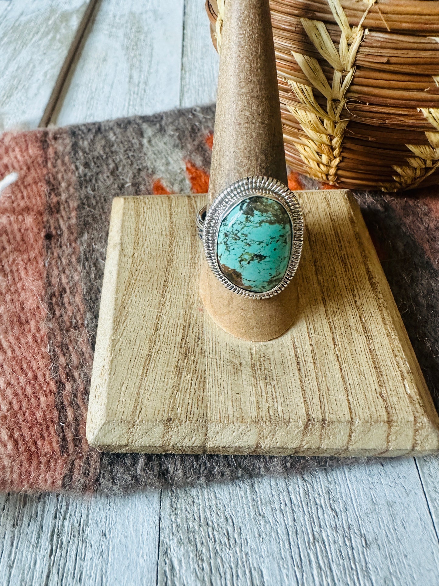 Navajo Turquoise & Sterling Silver Ring Size 8