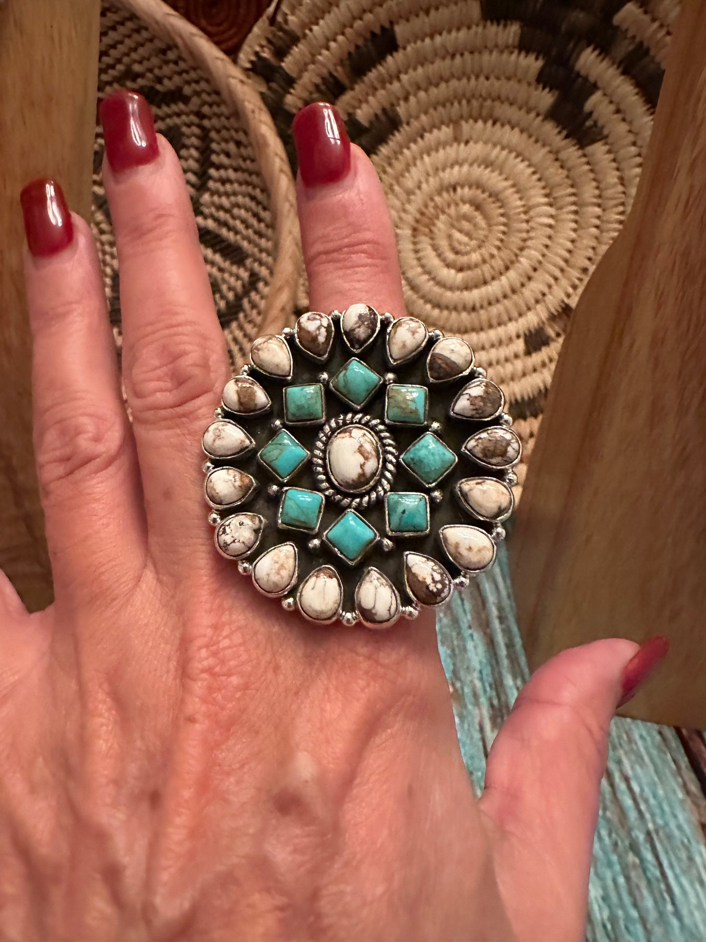 Desert Highway Wild Horse & Turquoise Sterling Silver Adjustable Ring