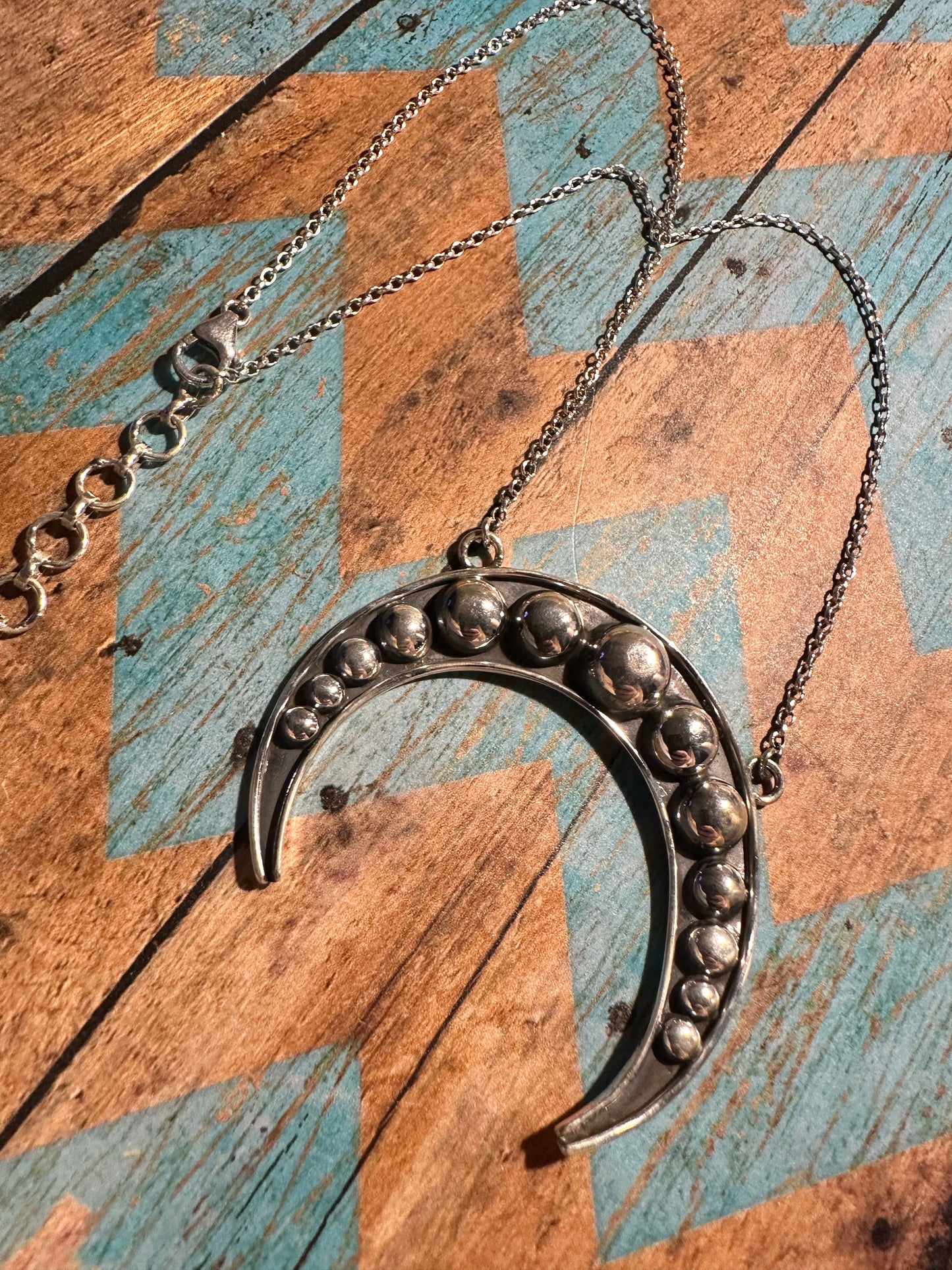 Beautiful Handmade Sterling Silver Ball Crescent Necklace