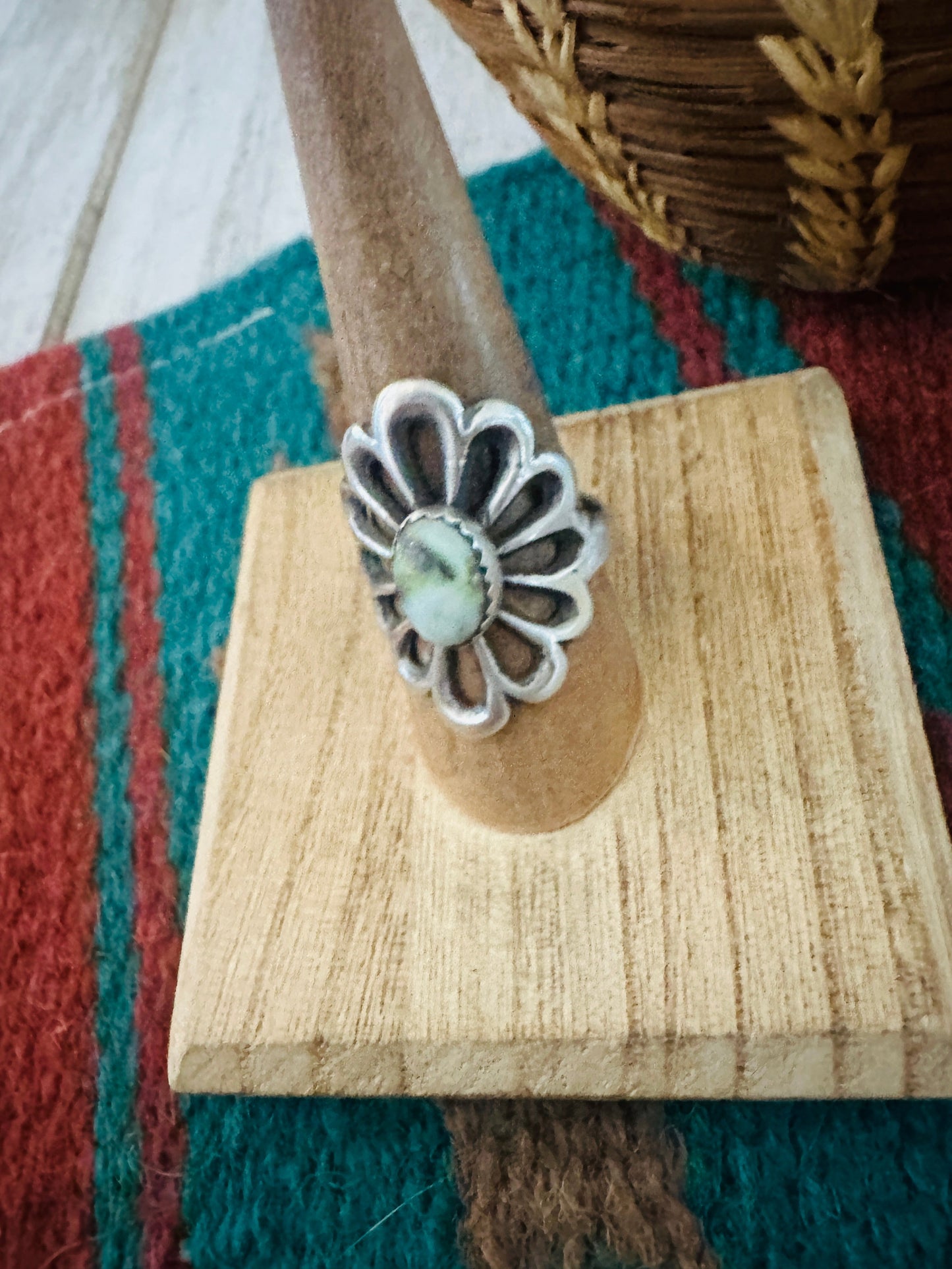 Navajo Sterling Silver & Palomino Turquoise Flower Ring