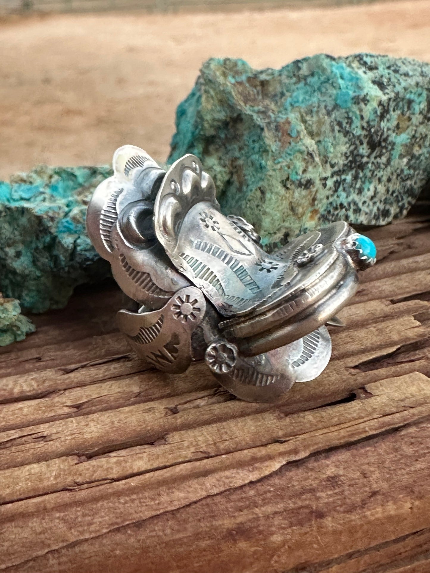 Navajo Tim Yazzie Sterling Silver and Turquoise Saddle Ring