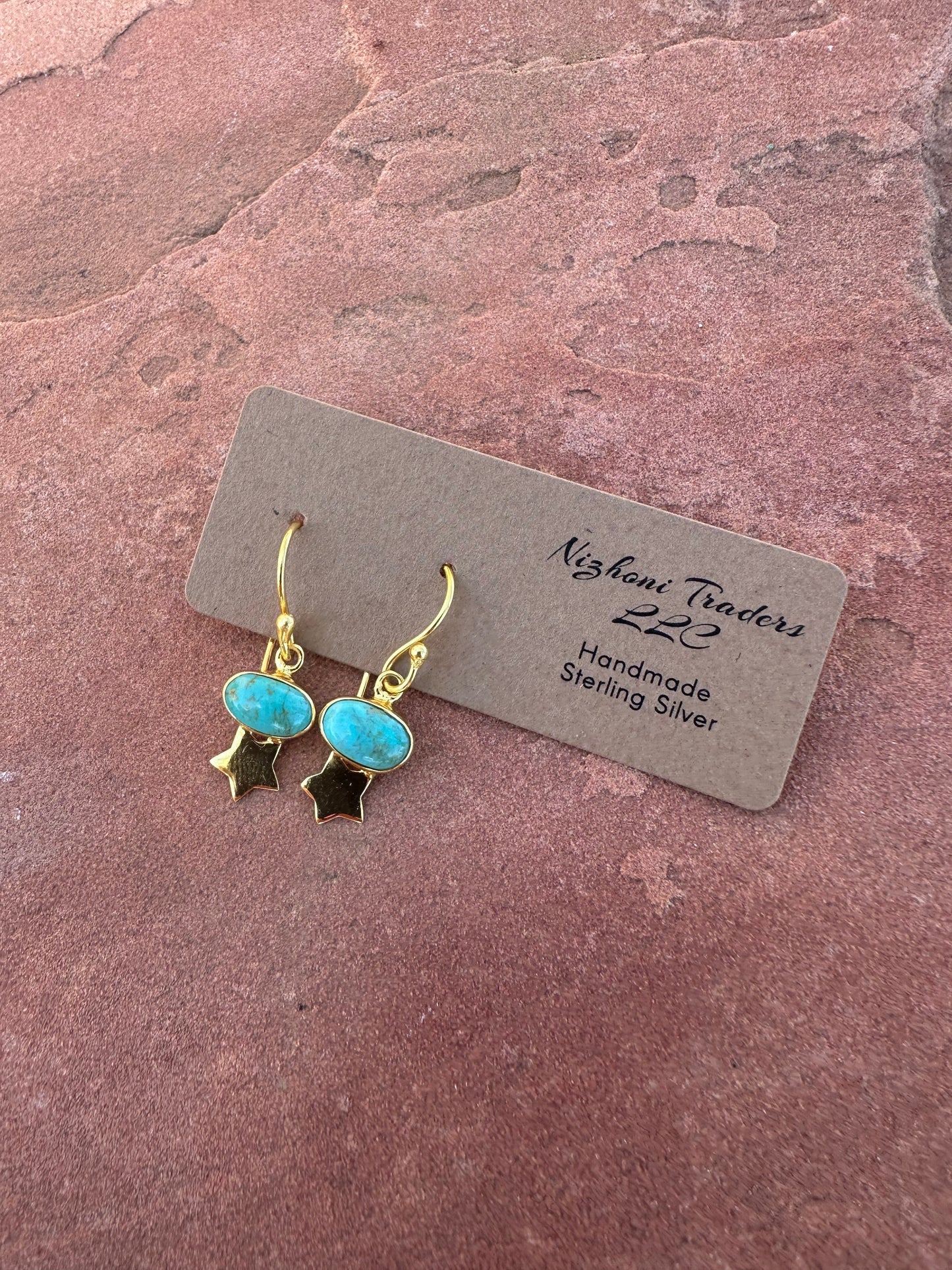 “The Golden Collection” Natural Turquoise Handmade 14k Gold Plated Star Earrings