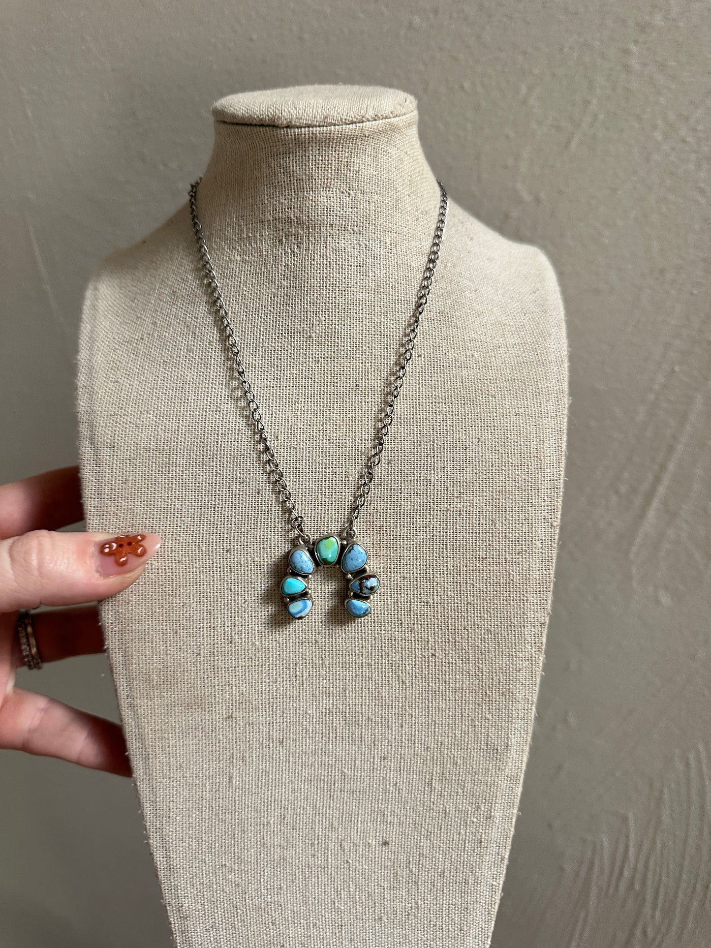 Beautiful Handmade Sterling Silver & Golden Hills Turquoise, Sonoran Turquoise Naja Necklace smaller style