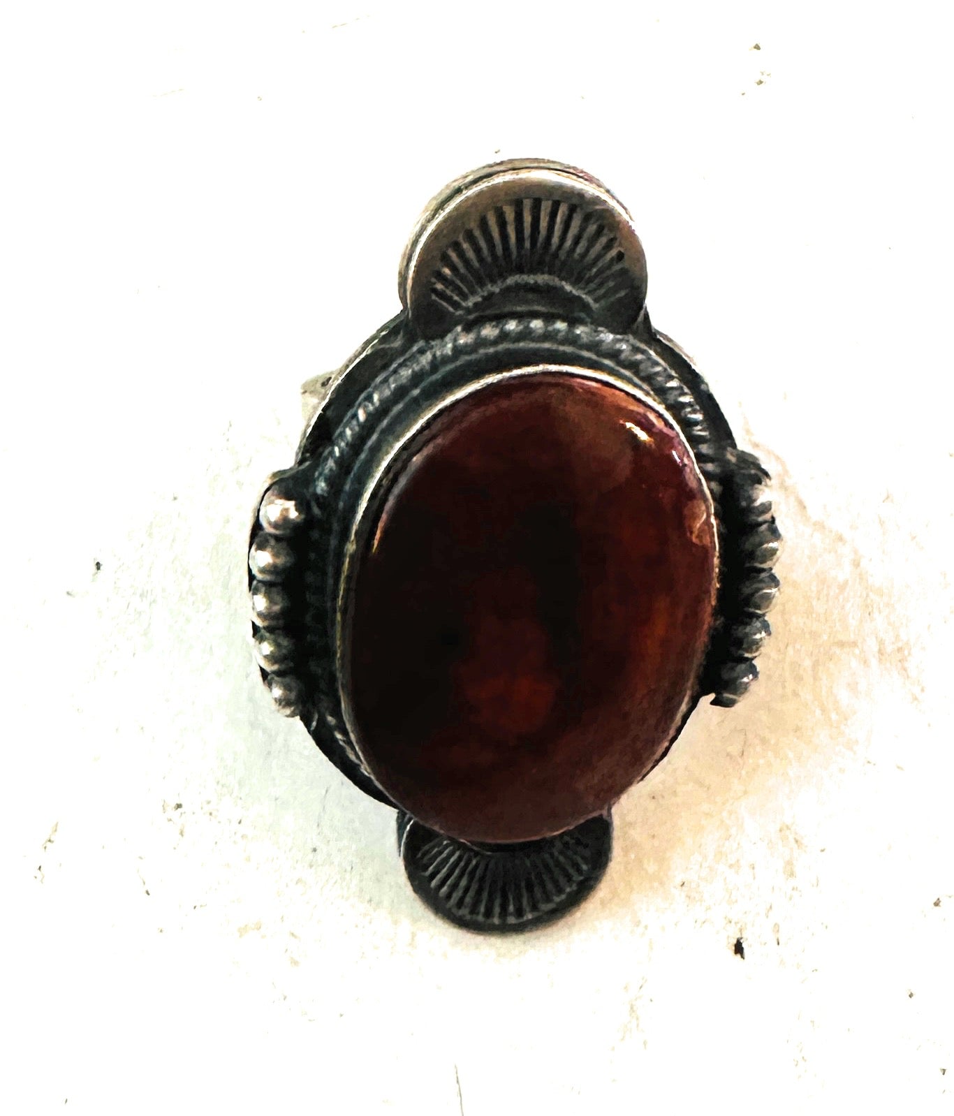 Navajo Orange Spiny & Sterling Silver Ring Size 7