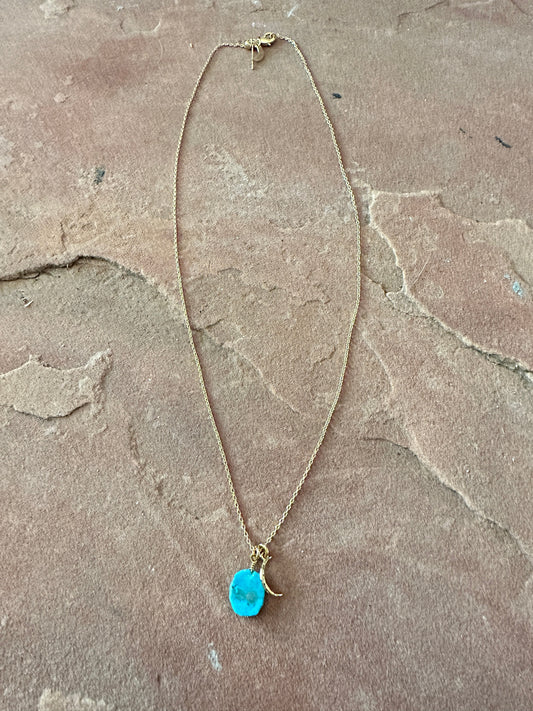 “The Golden Collection” MOON Handmade Natural Turquoise 14k Gold Plated Necklace