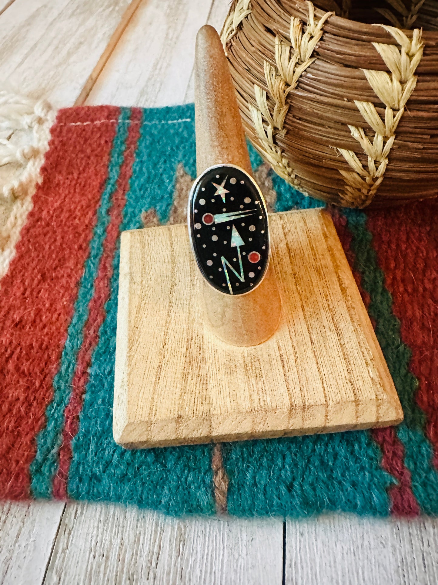 Navajo Multi Stone & Sterling Silver Starry Night Inlay Ring