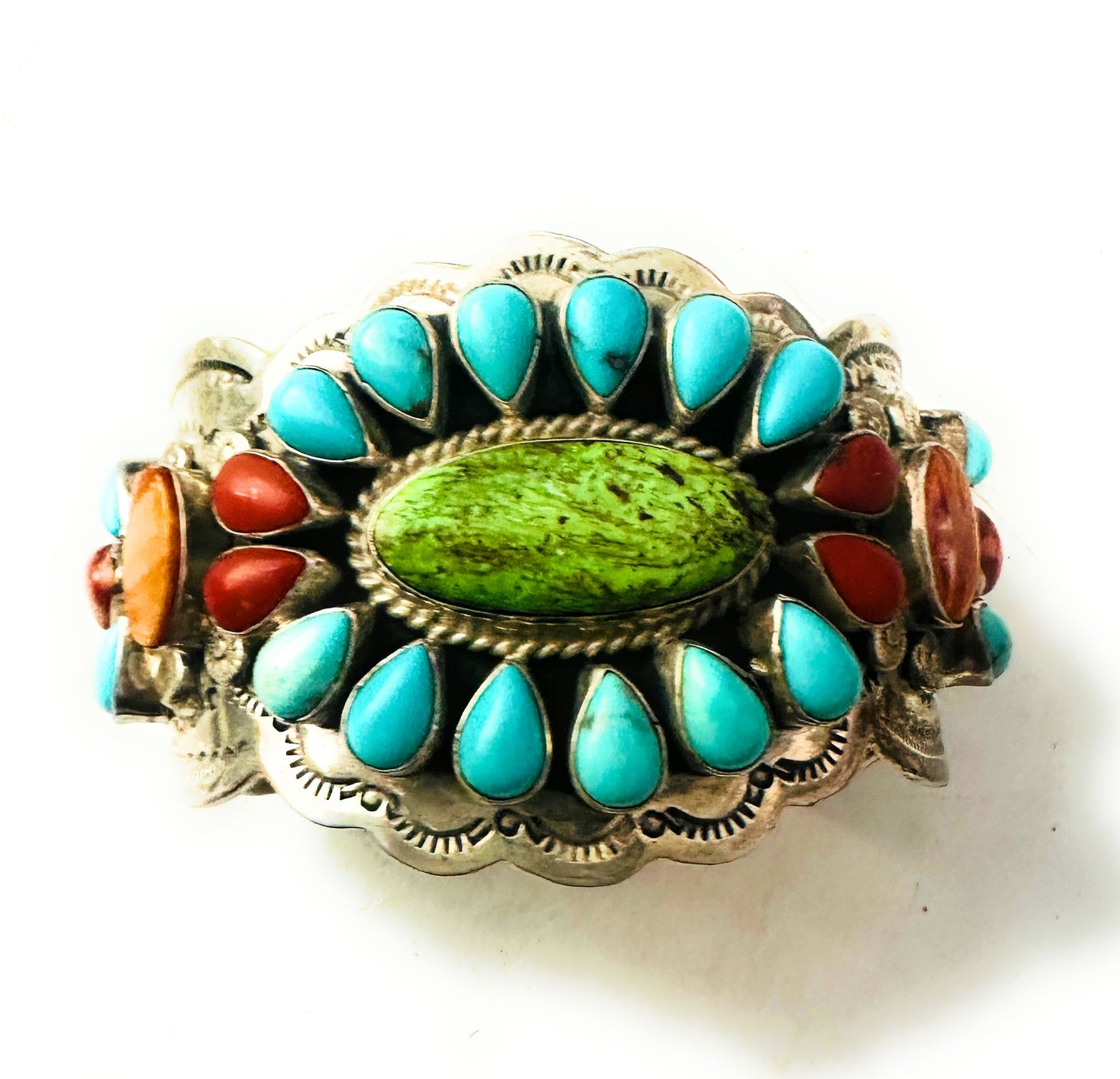 Bobby Johnson Turquoise, Spiny Sterling Silver Cuff Bracelet