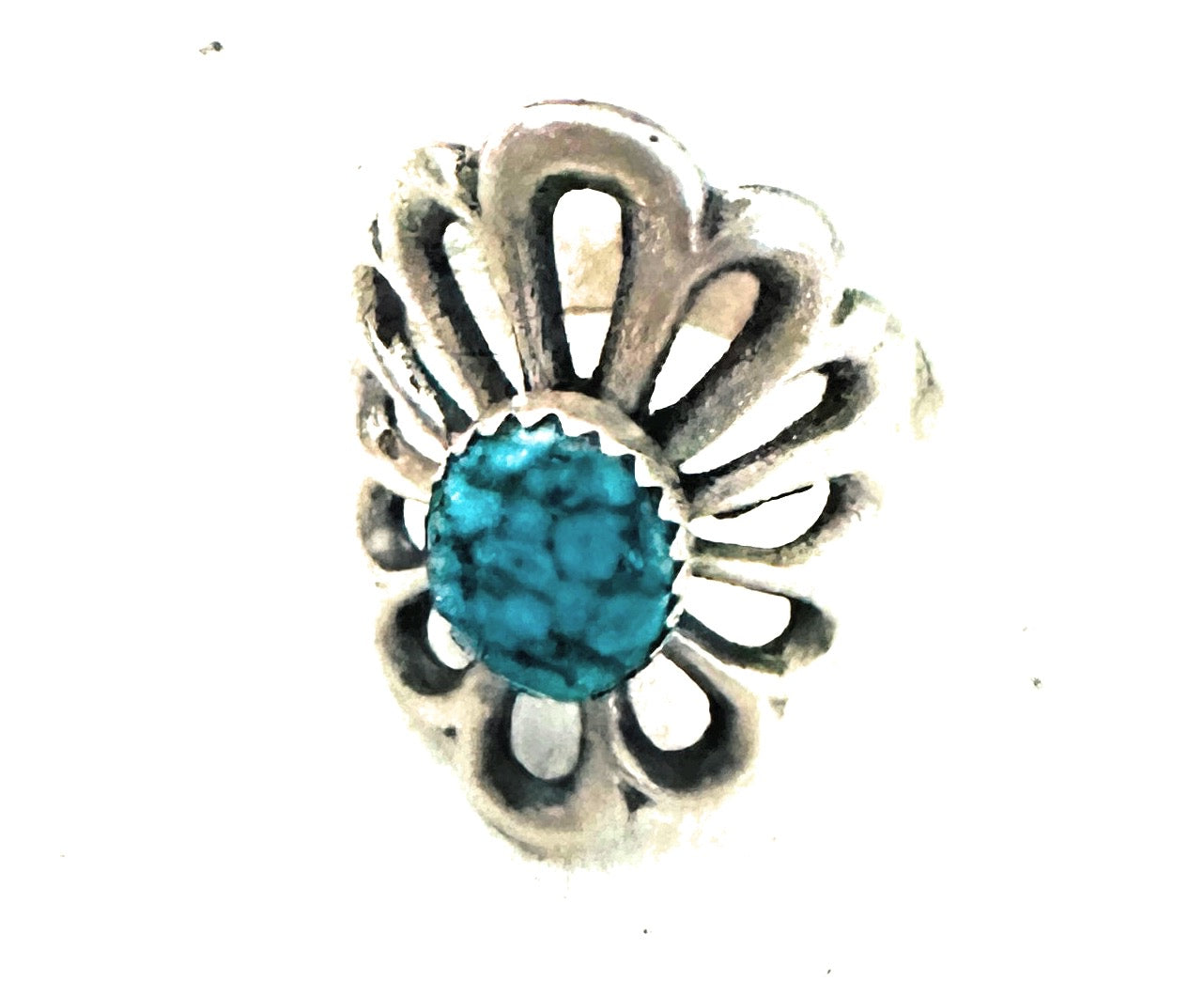 Navajo Sterling Silver & Kingman Turquoise Flower Ring