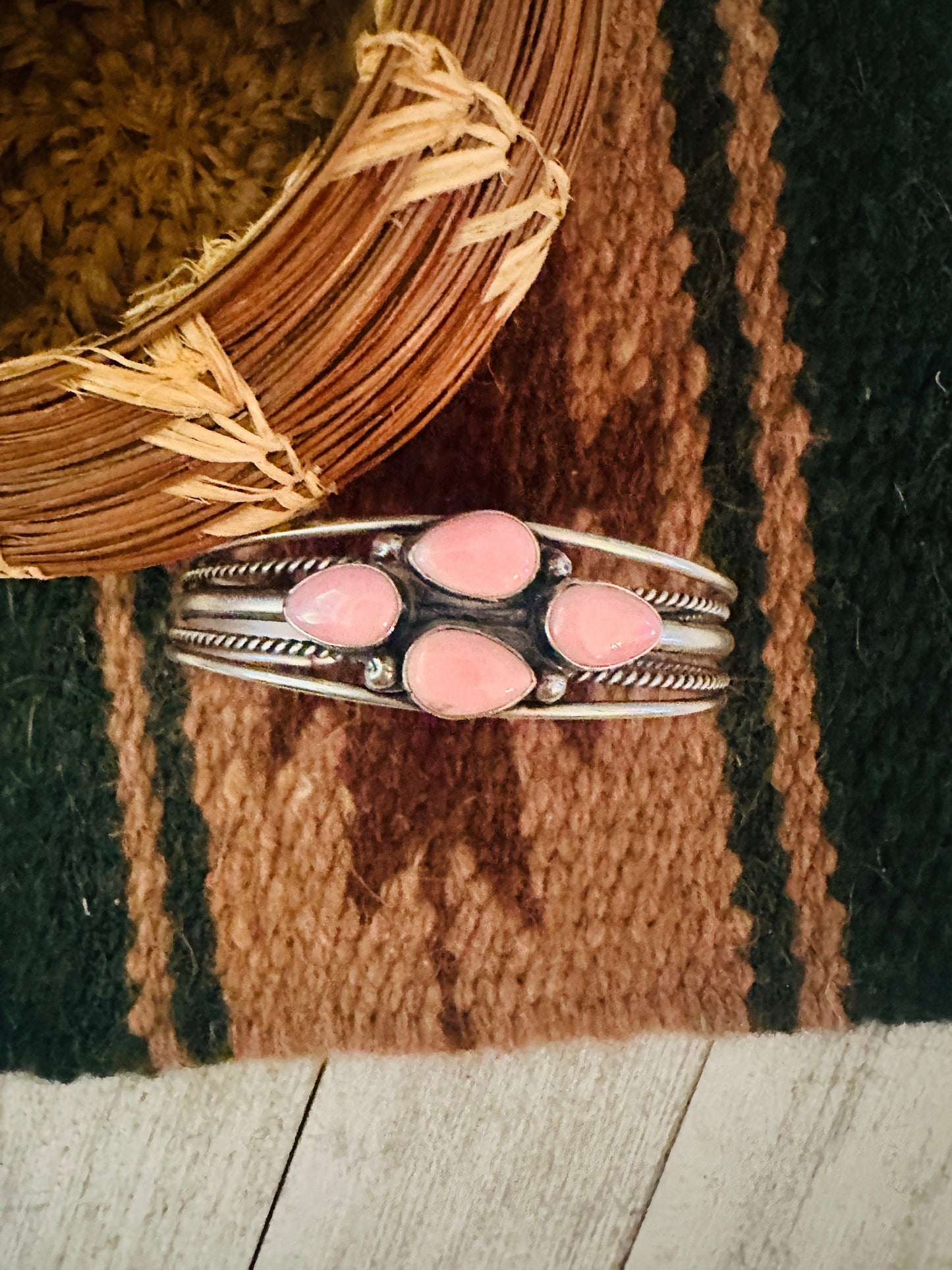 Navajo Queen Pink Conch Shell & Sterling Silver Cuff Bracelet