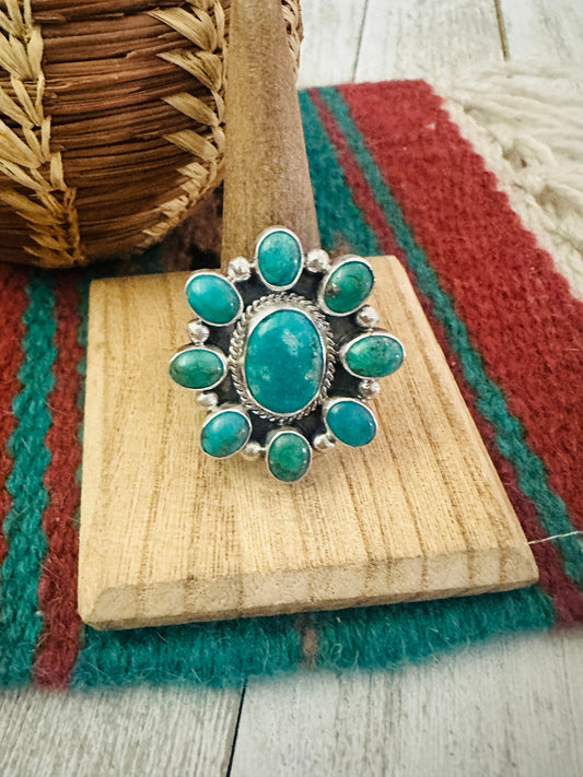 Navajo Sterling Silver & Turquoise Cluster Adjustable Ring