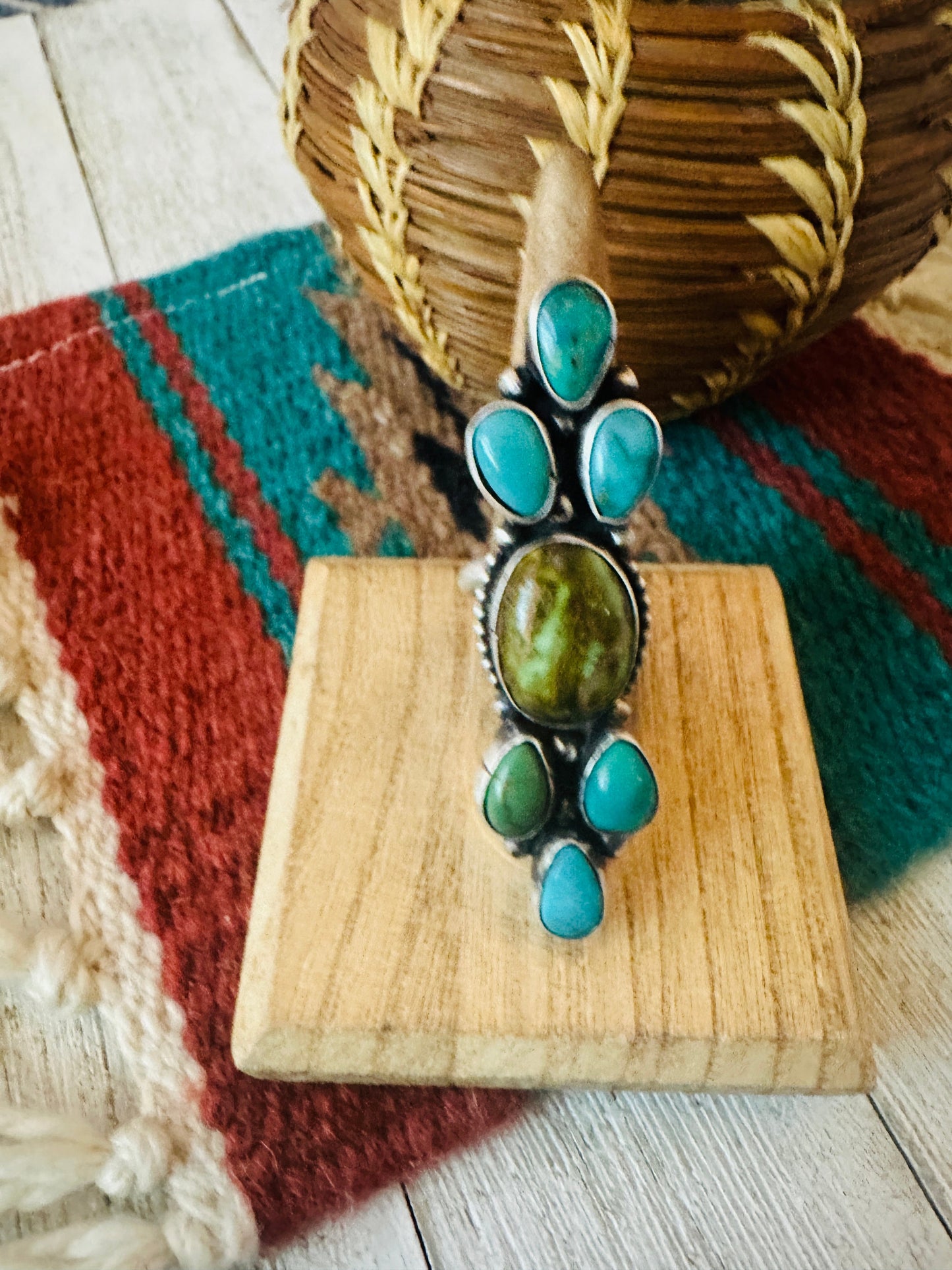 Navajo Turquoise & Sterling Silver Adjustable Statement Ring